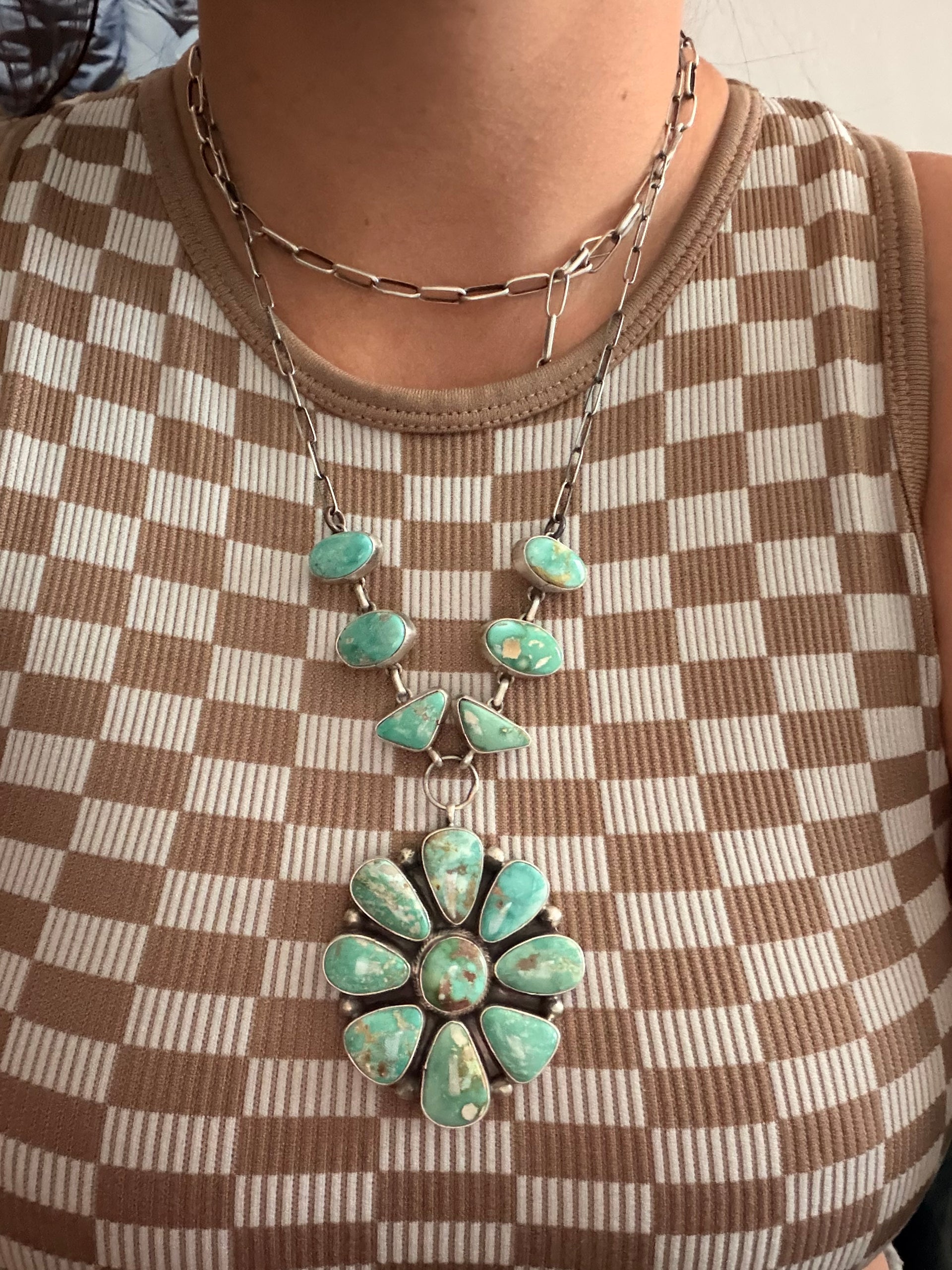 Sharon Francisco Royston Turquoise & Sterling Silver Cluster Necklace Set