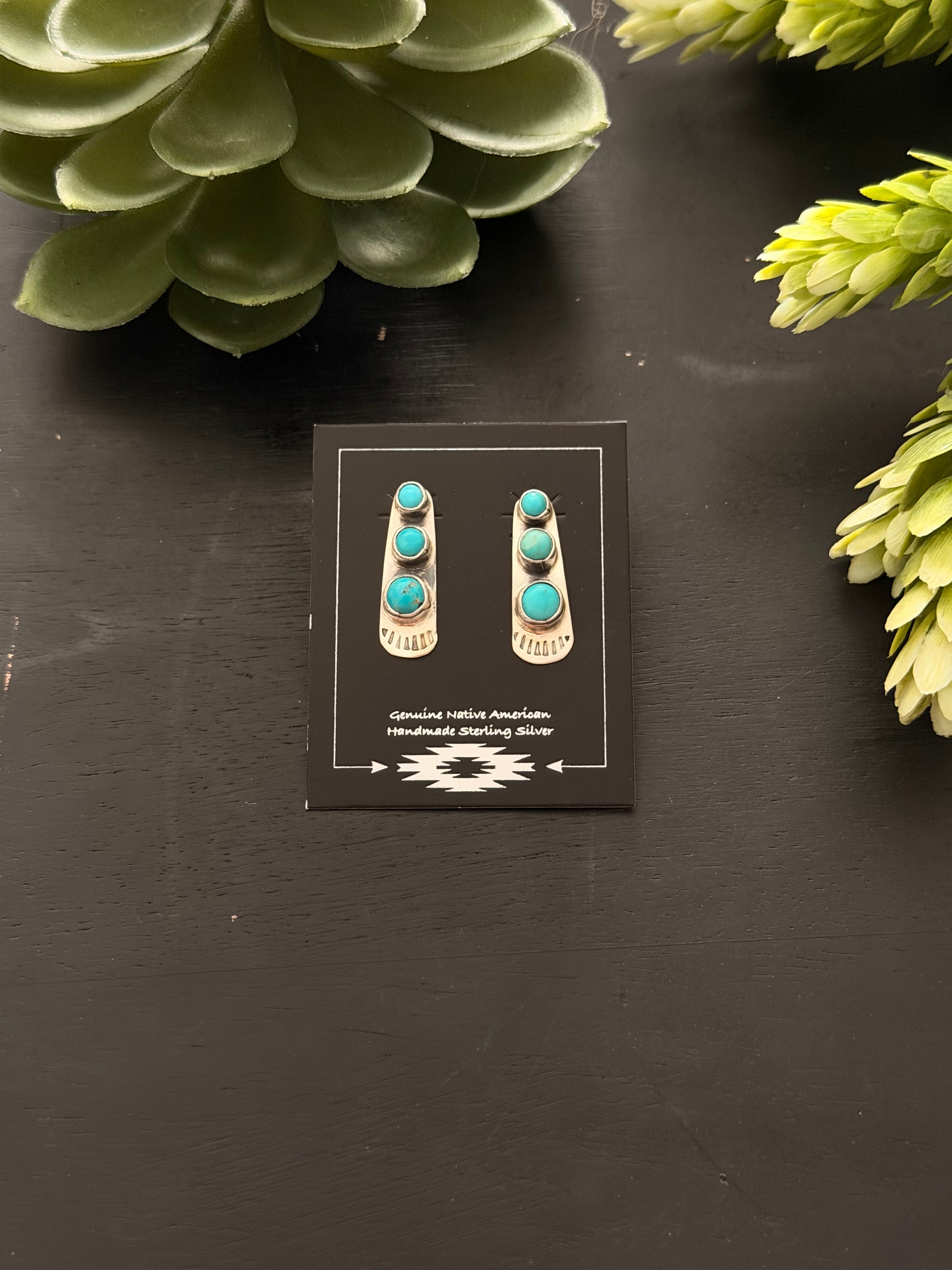 Navajo Made Kingman Turquoise & Sterling Silver Post Earrings