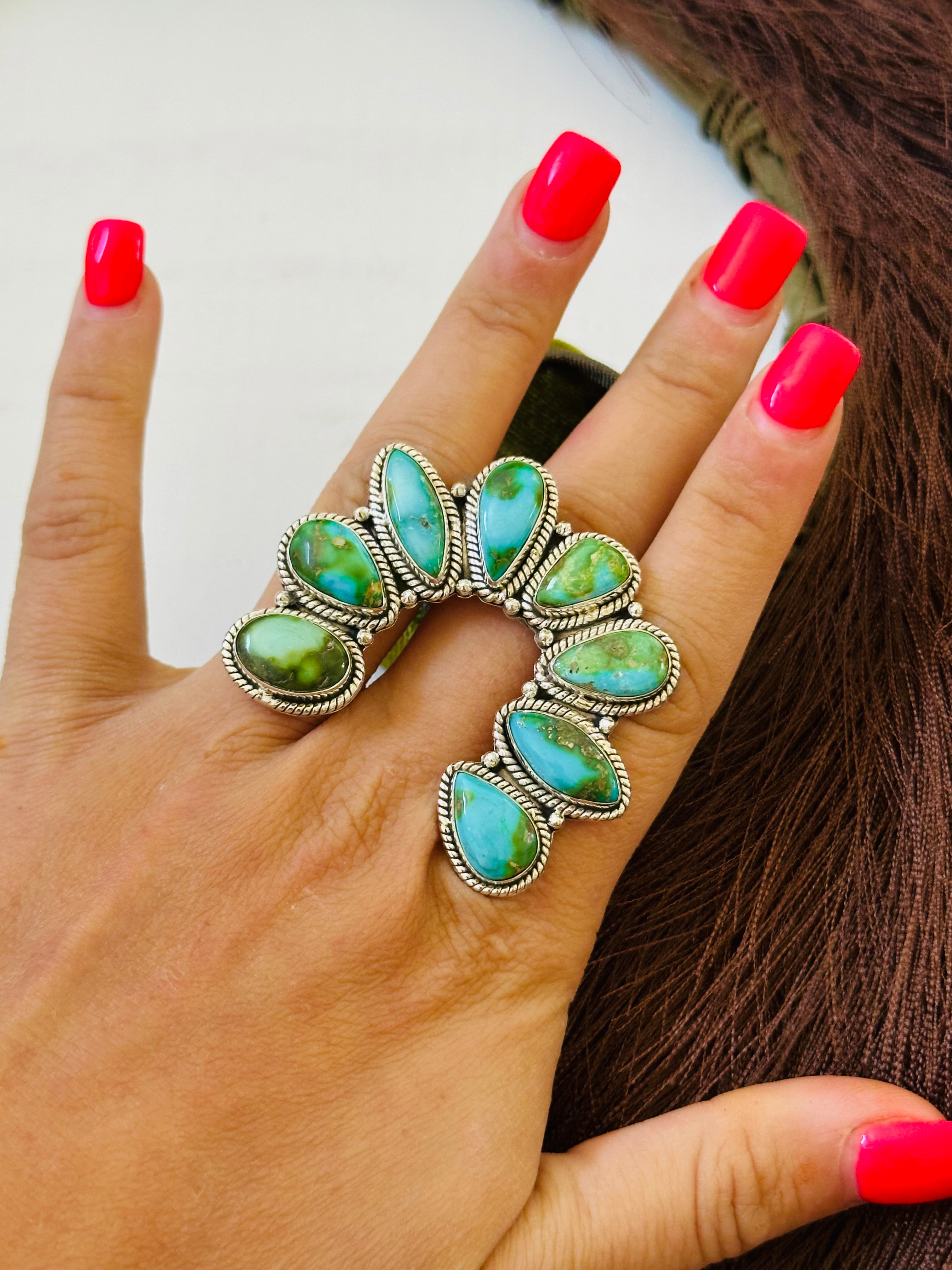 TTD “Chance” Sonoran Mountain Turquoise & Sterling Silver Adjustable Cluster Naja Ring