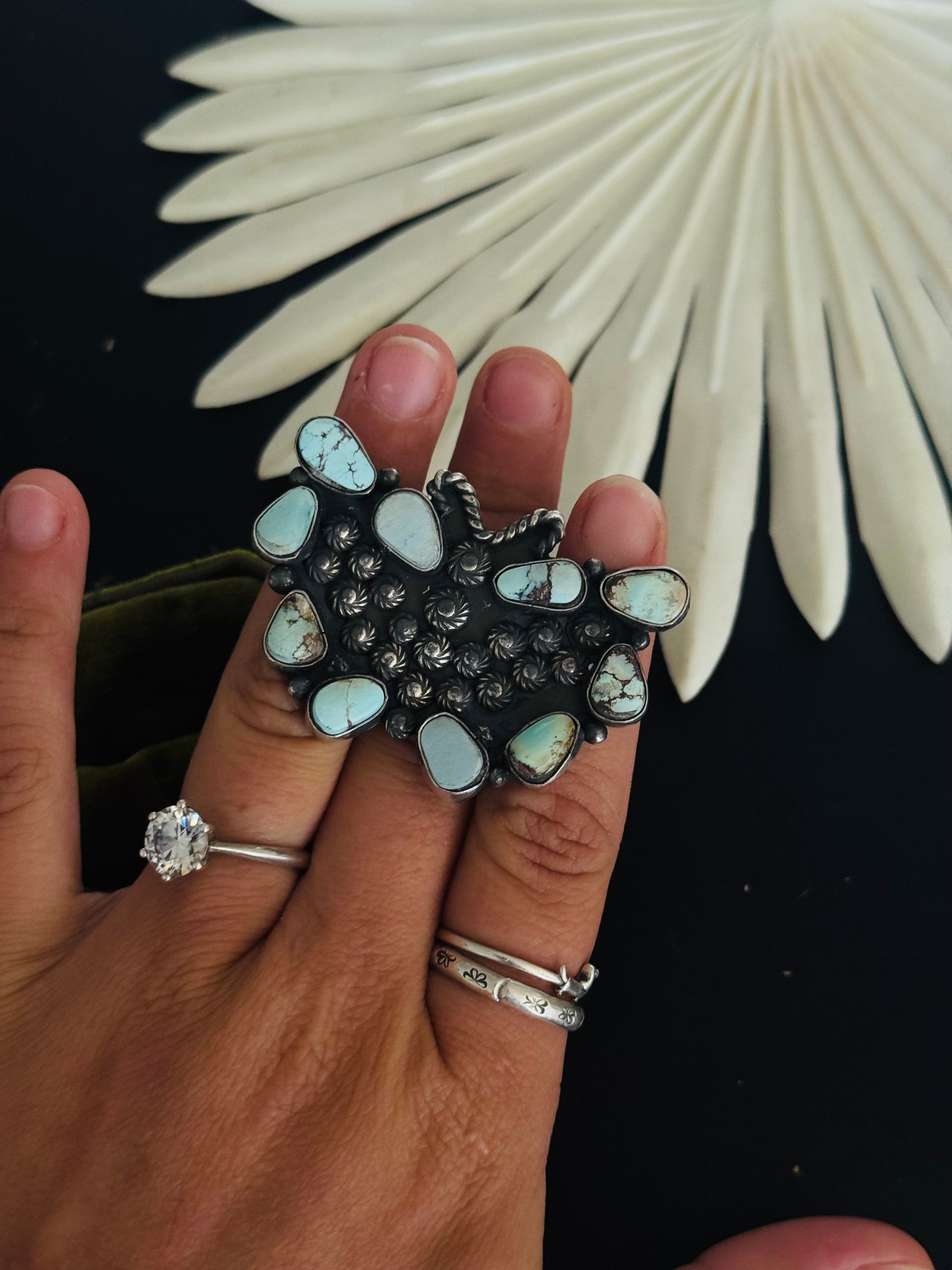 Zachariah David Golden Hills Turquoise & Sterling Silver Adjustable Butterfly Cluster Ring