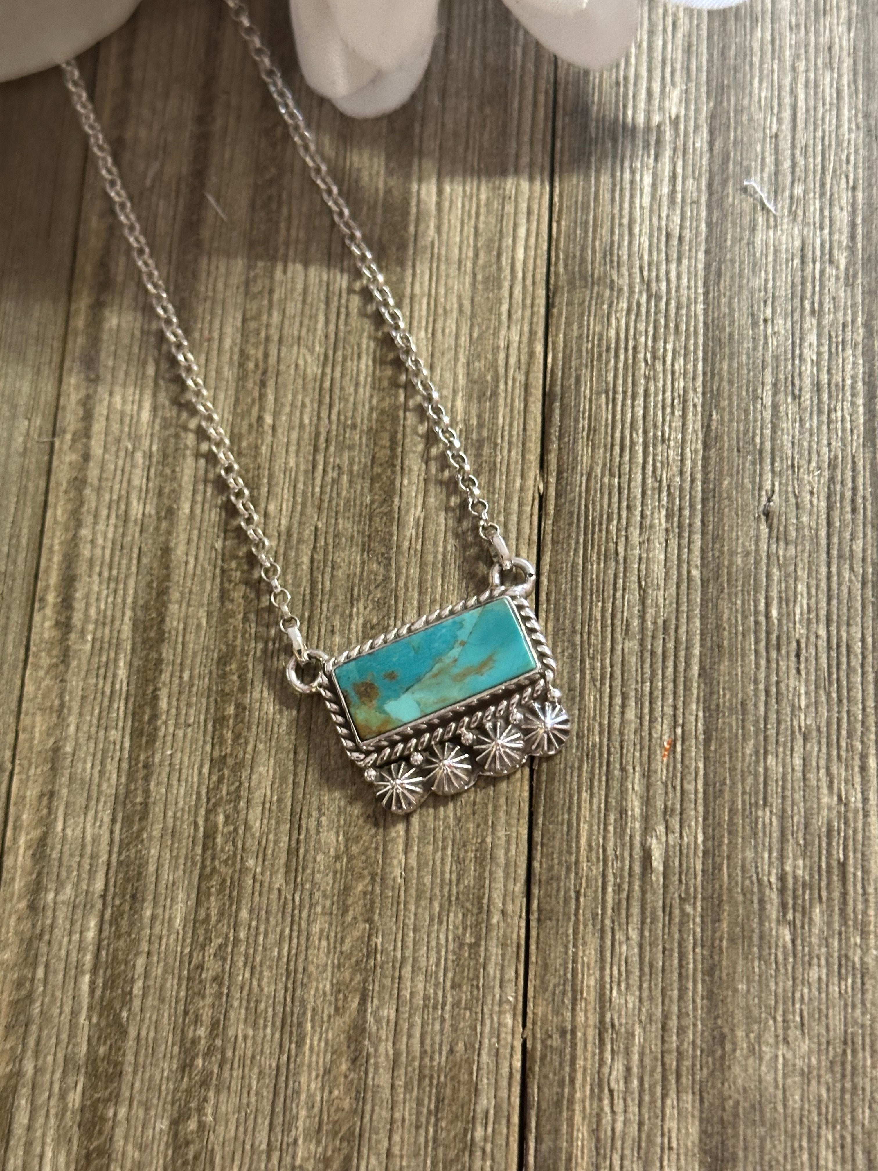 Southwest Handmade Kingman Turquoise & Sterling Silver Bar Necklace