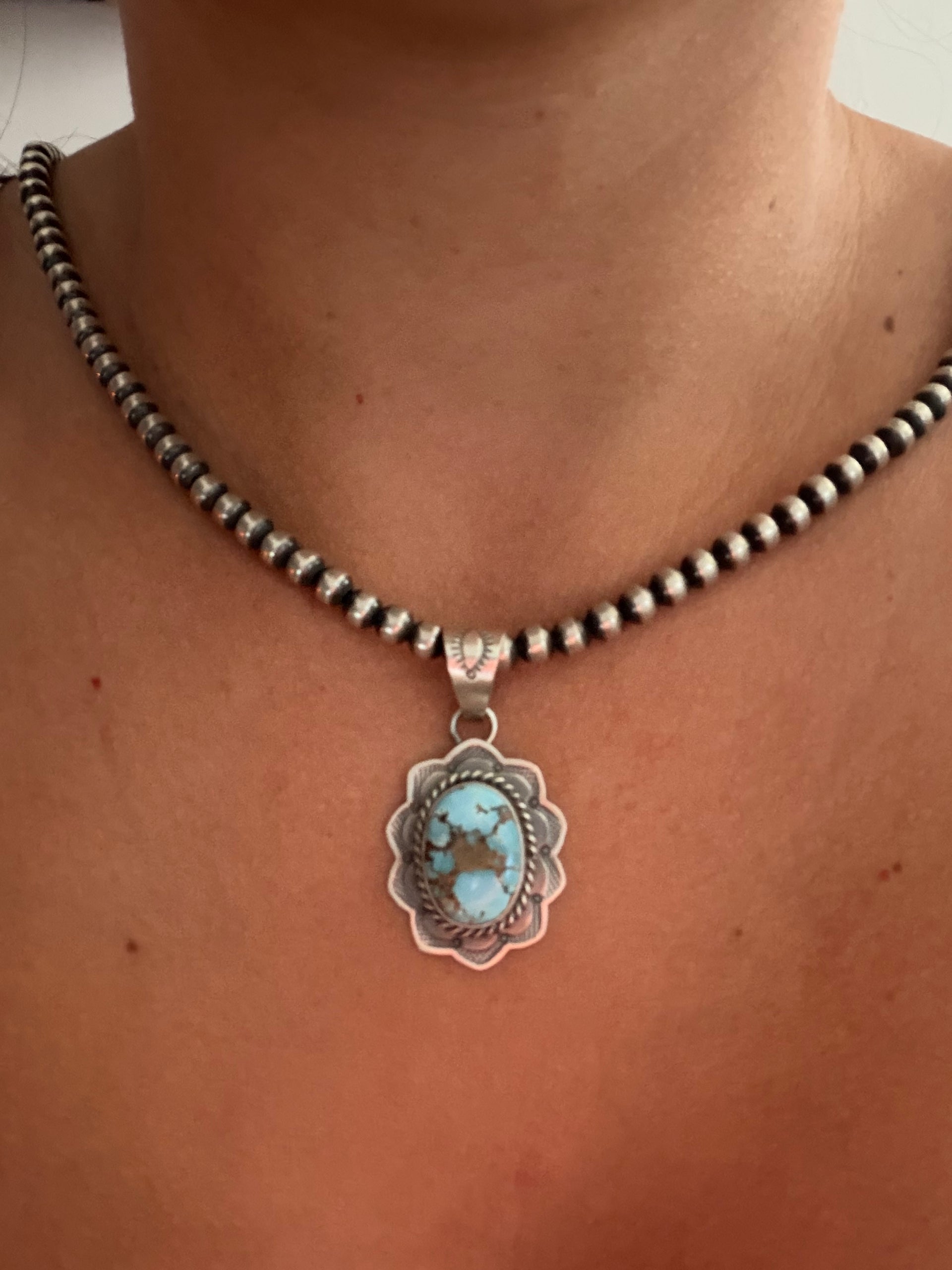 Dave Skeets Golden Hills Turquoise & Sterling Silver Pendant