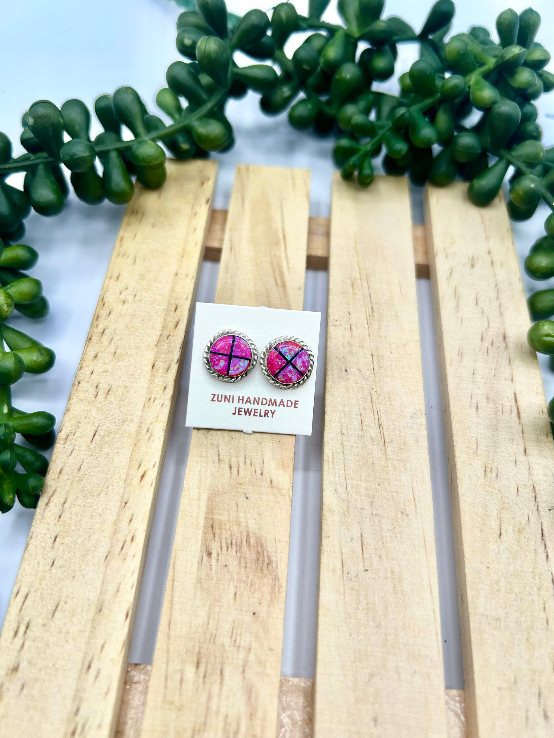 Zuni Made Opal & Sterling Silver Post Earrings