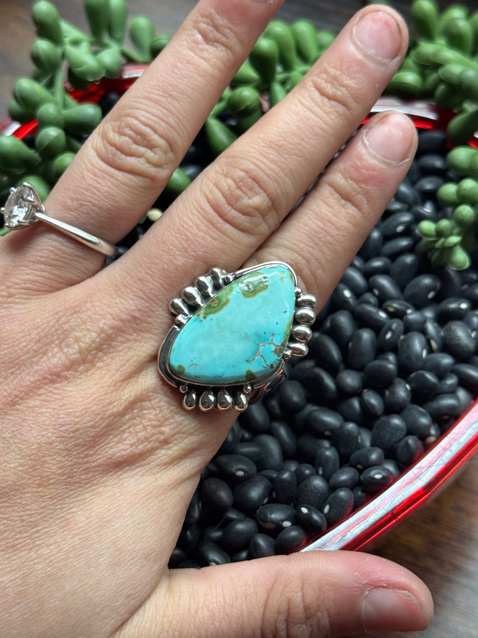 Southwest Handmade Sonoran Mountain Turquoise & Sterling Silver Adjustable Ring