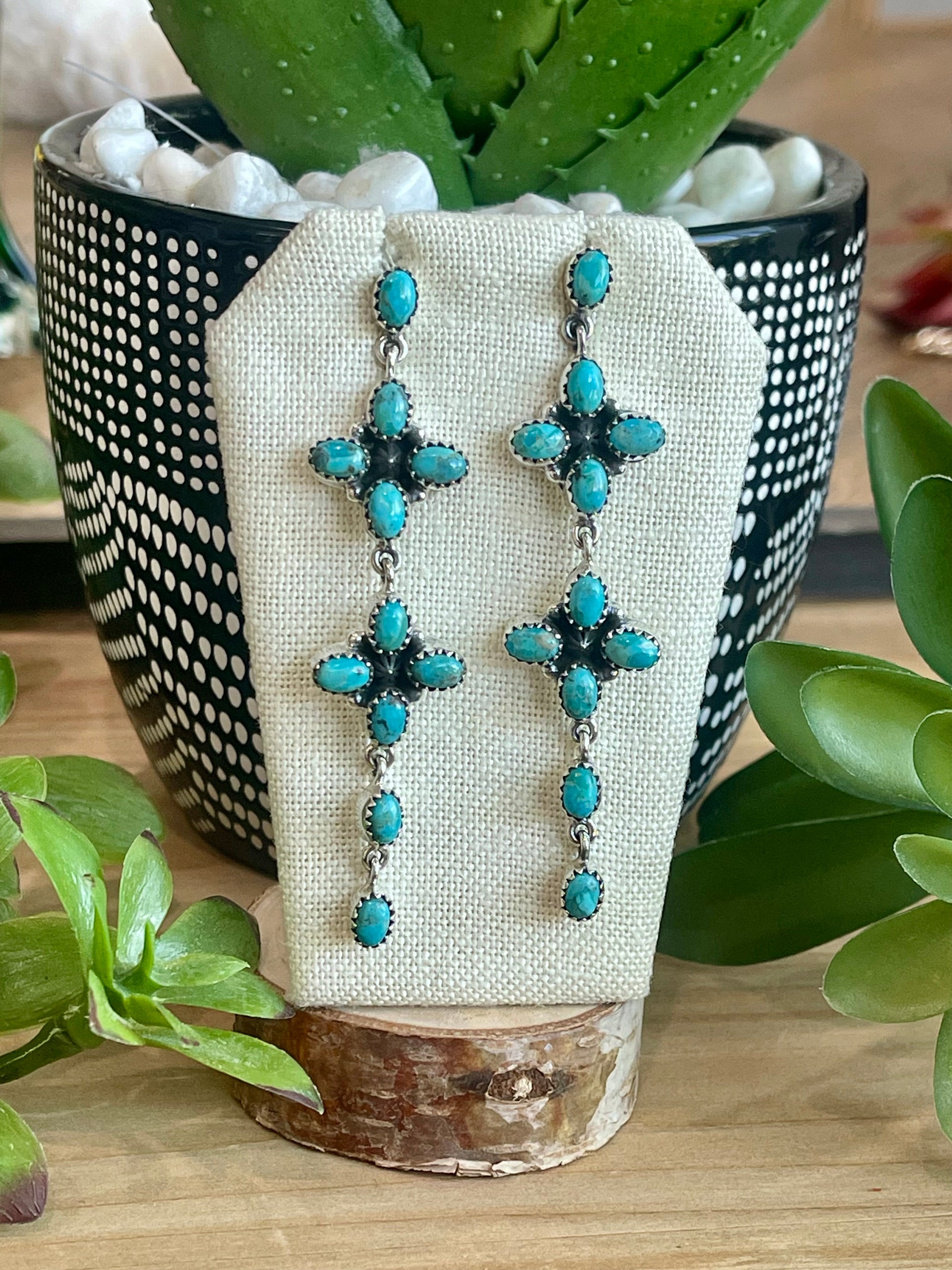 Southwest Handmade Kingman & Sterling Silver Post Dangle Earrings