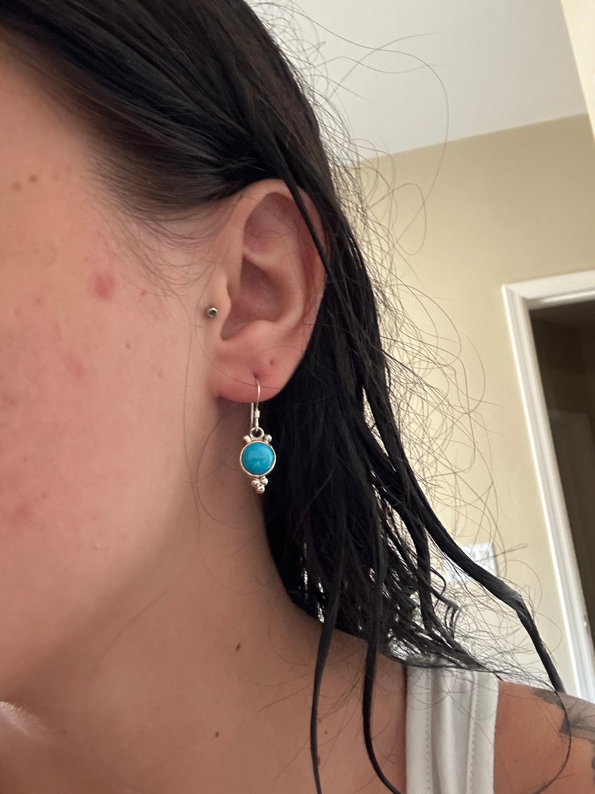 Navajo Made Kingman Turquoise & Sterling Silver Dangle Earrings