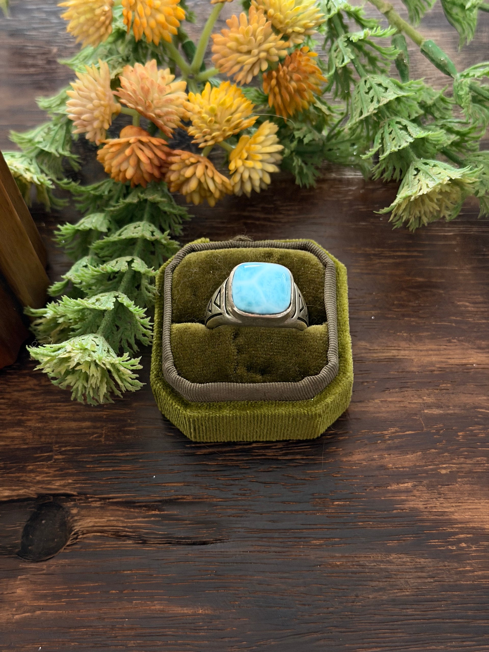 Navajo Made Larimar & Sterling Silver Cast Ring Size 12