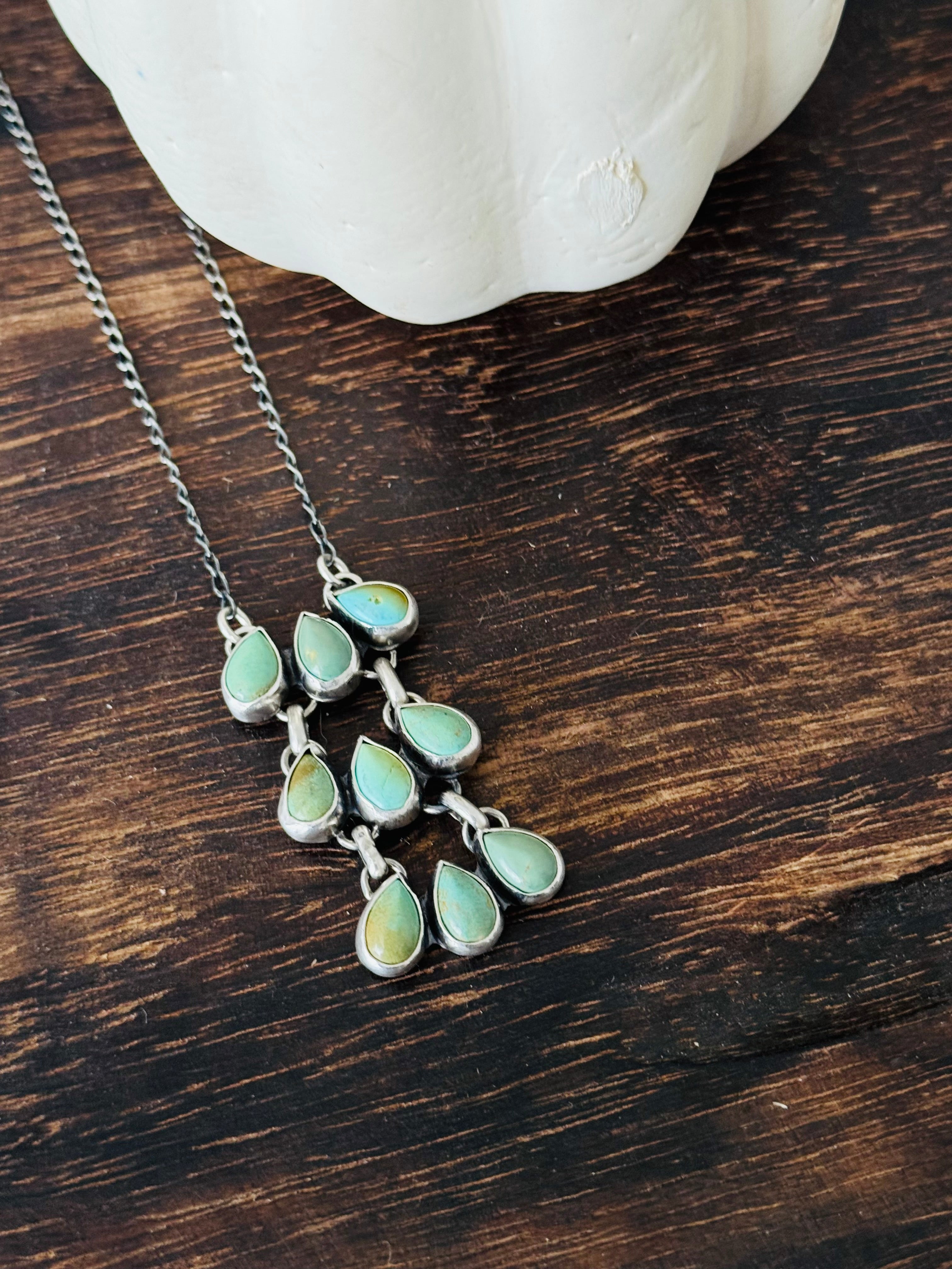 Navajo Made Kingman Turquoise & Sterling Silver Necklace