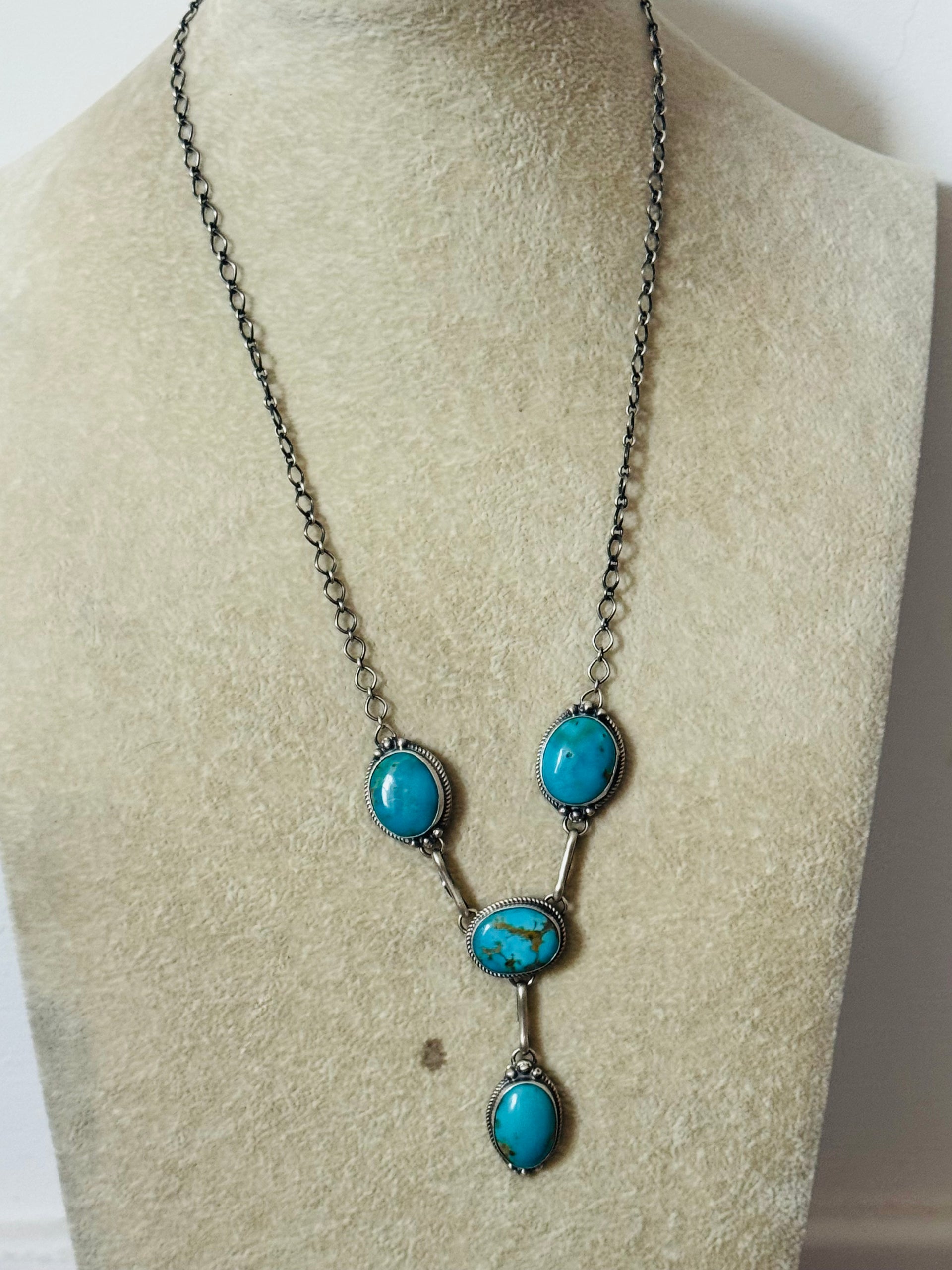 Navajo Made Kingman Turquoise and Sterling Silver Necklace Set