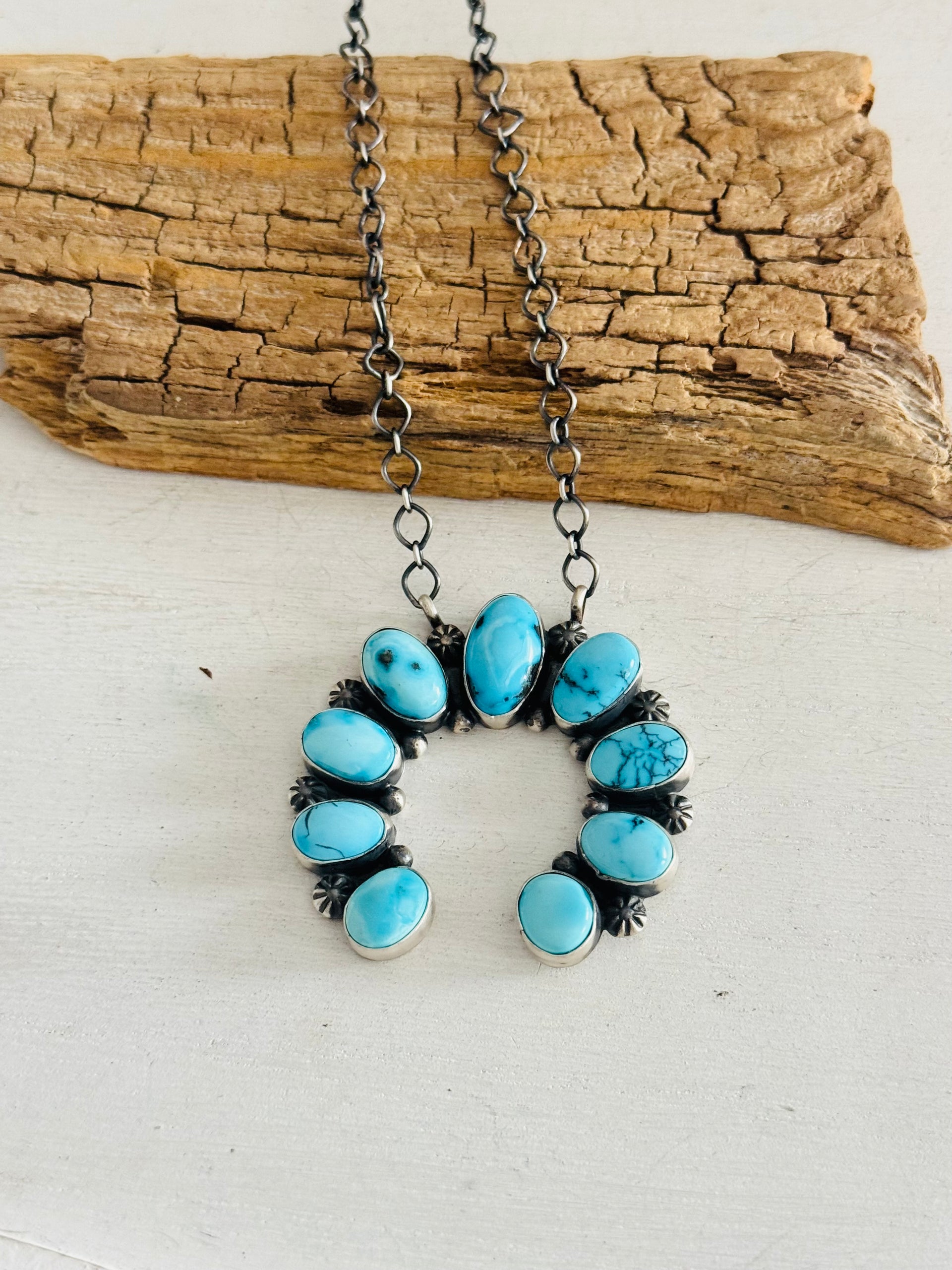 Eli Skeets Blue Ridge Turquoise & Sterling Silver Naja Necklace