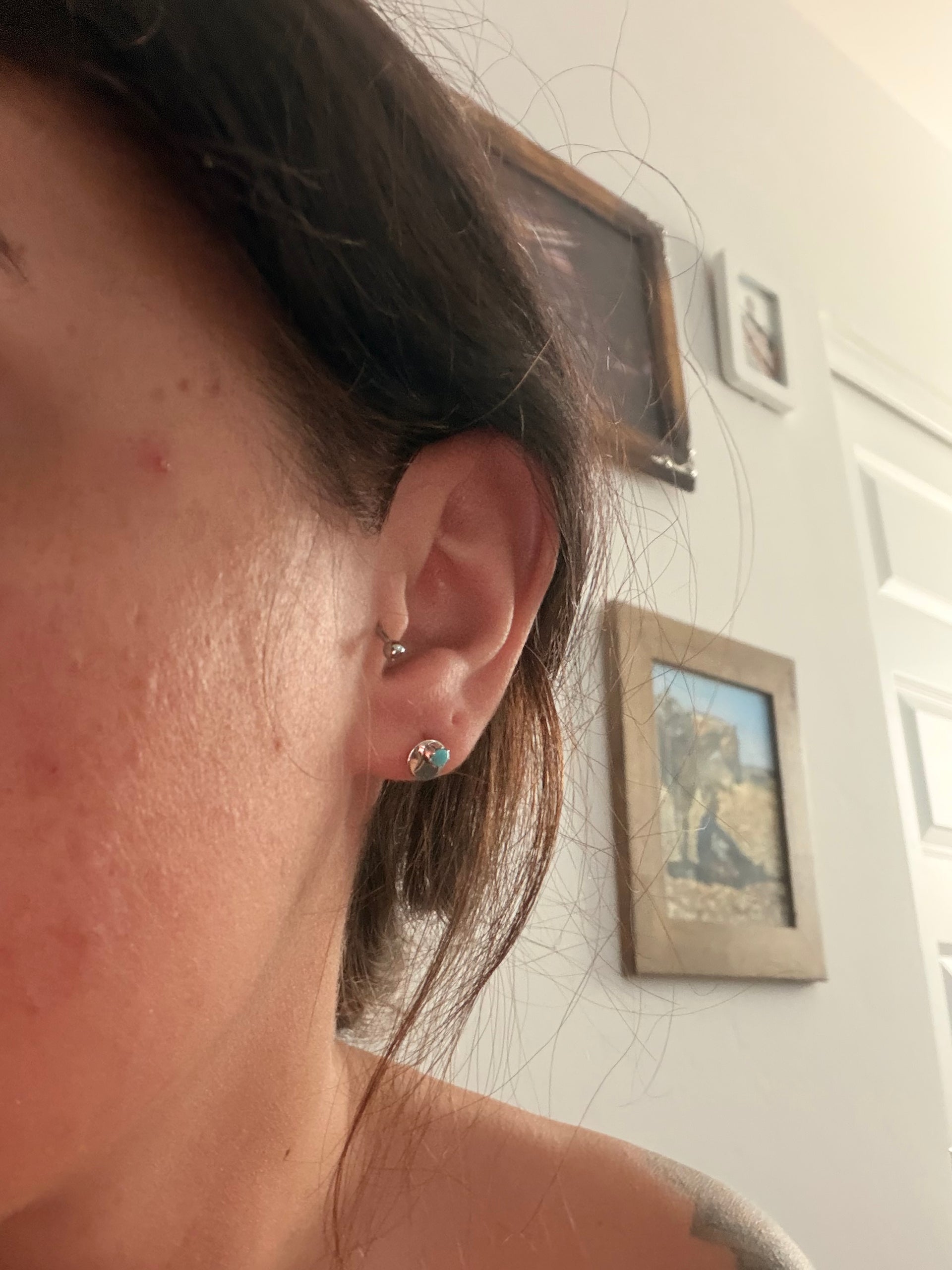 Navajo Made Turquoise & Sterling Silver Post Earrings