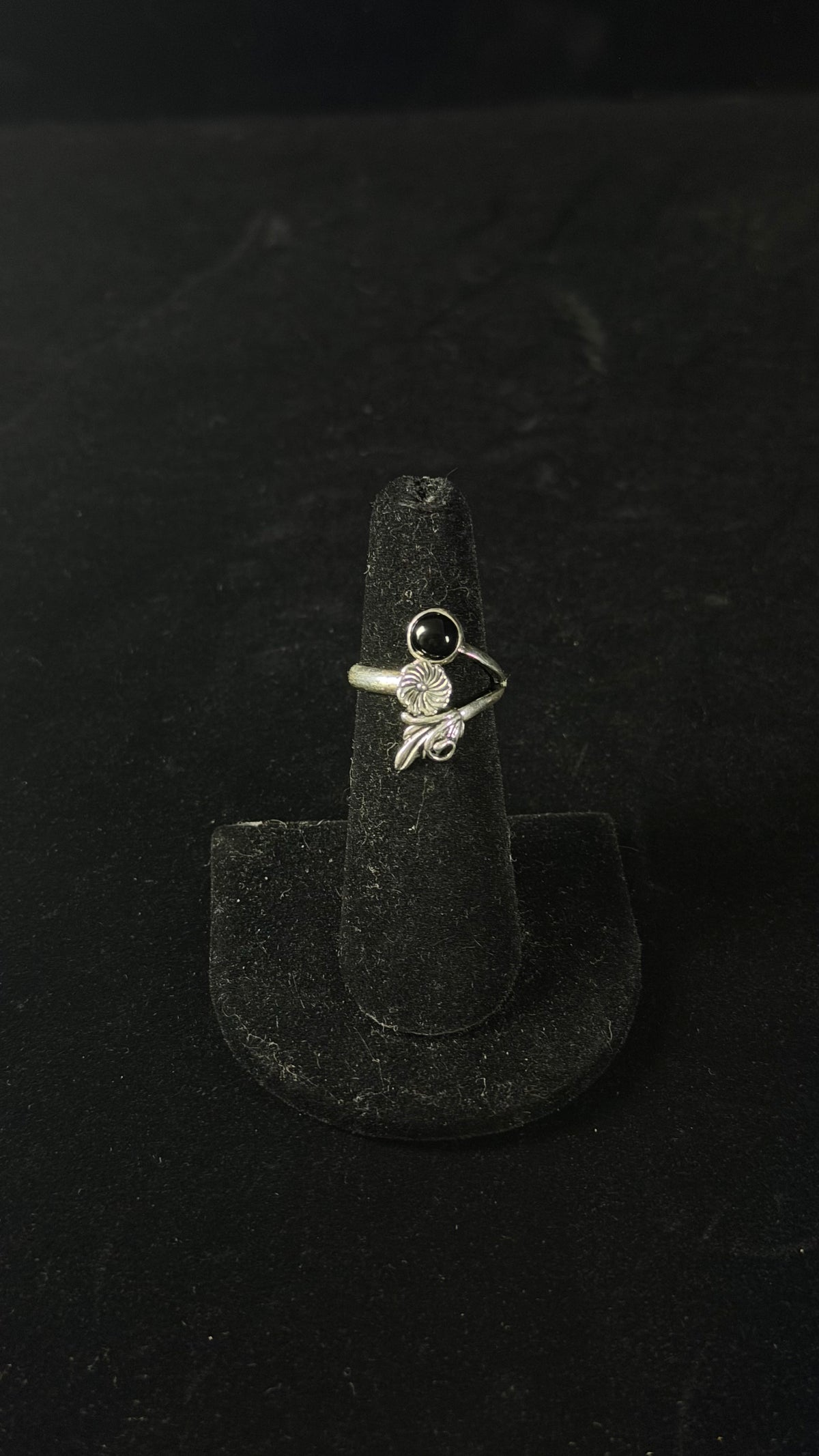 Navajo Made Onyx & Sterling Silver Adjustable Ring