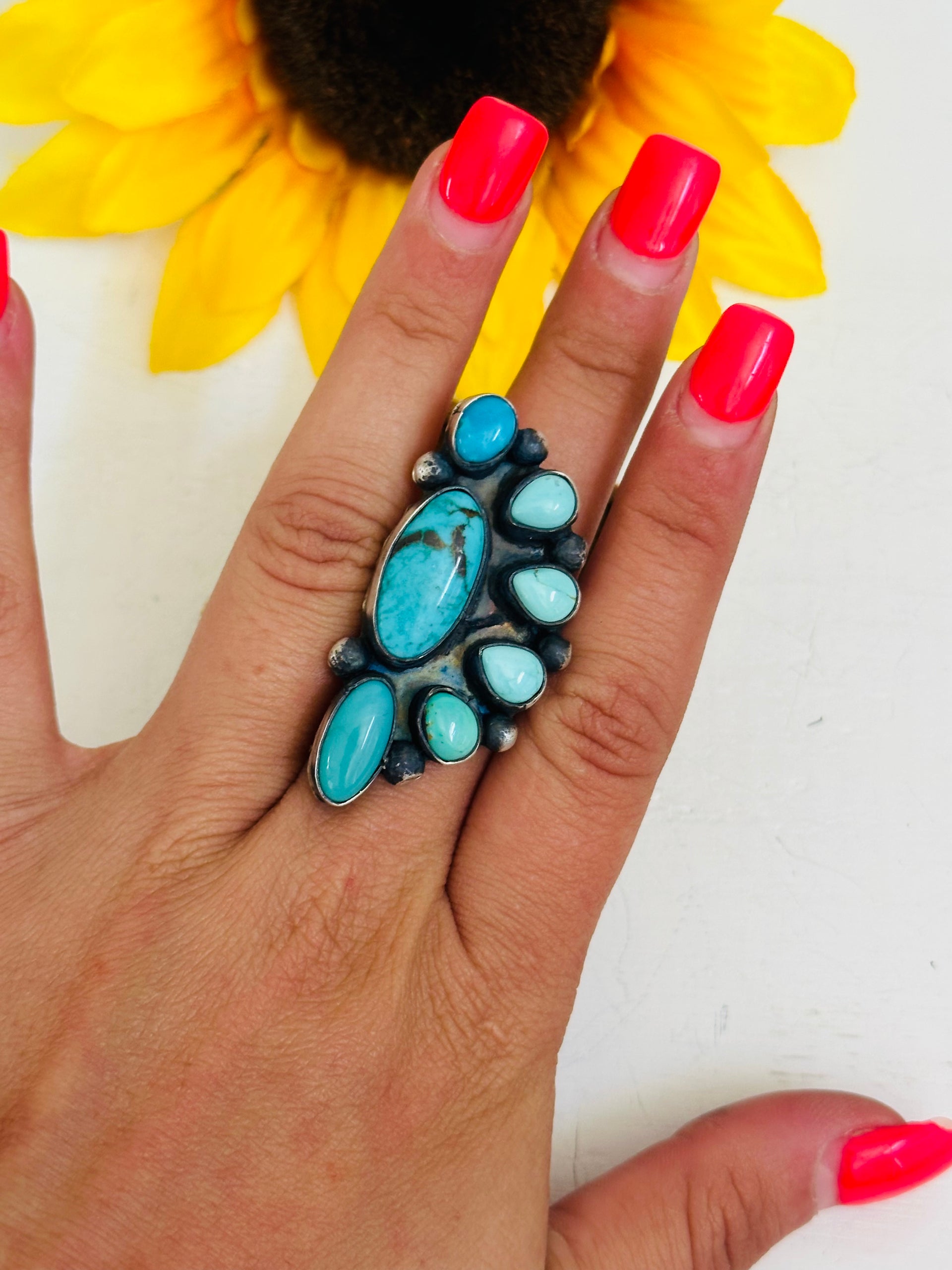 Navajo Made Royston Turquoise & Sterling Silver Adjustable Ring
