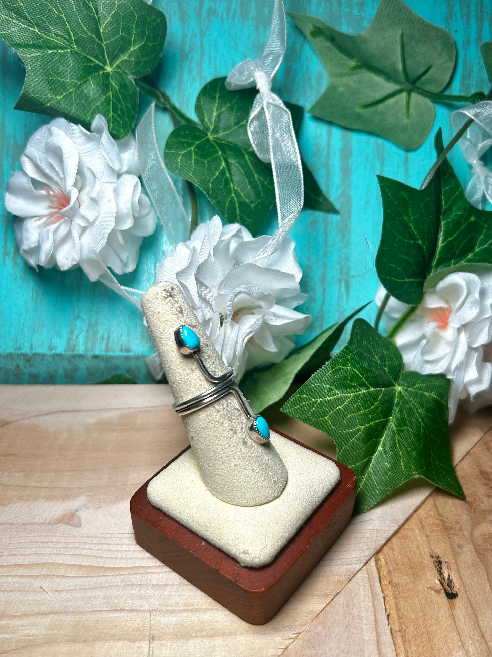 Navajo Made Sleeping Beauty Turquoise & Sterling Silver Ring Size 6.25