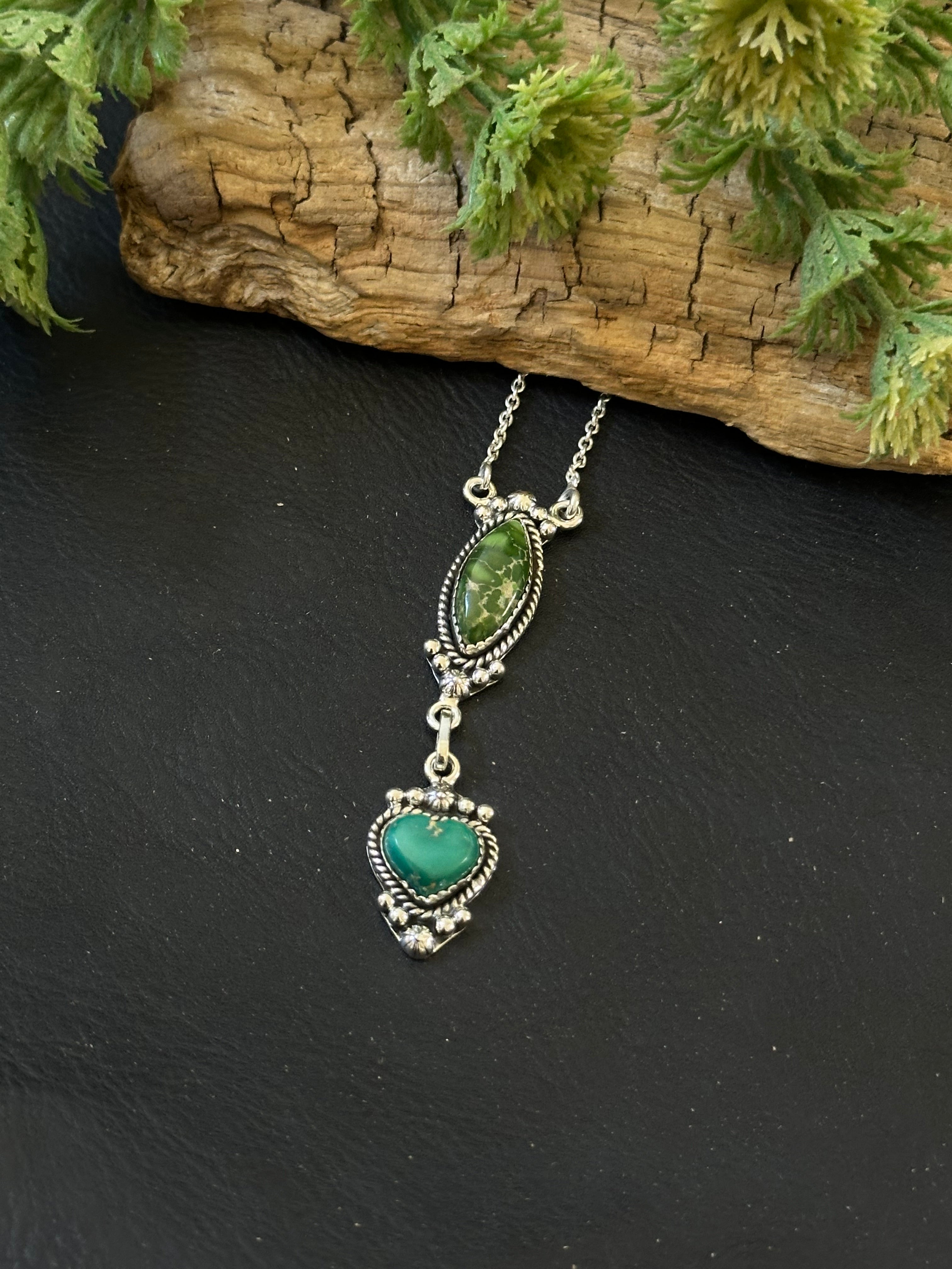 Southwest Handmade Emerald Valley Turquoise & Sterling Silver Necklace