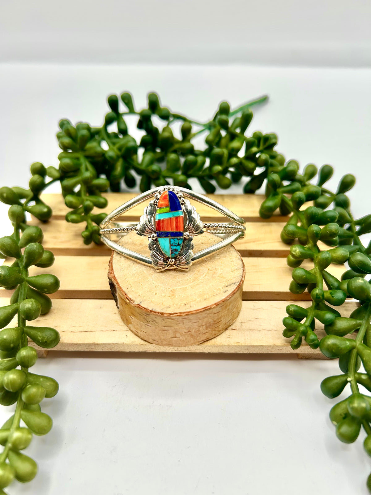 Navajo Made Multi Stone & Sterling Silver Cuff Bracelet