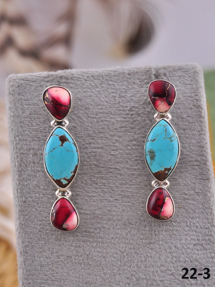 Southwest Made Multi Stone & Sterling Silver Post Earrings