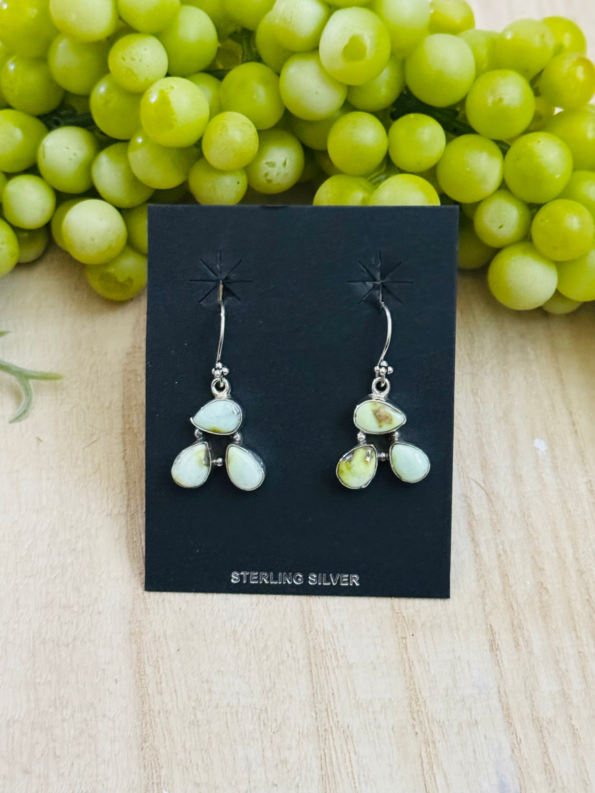Southwest Handmade Palomino Variscite & Sterling Silver Dangle Earrings