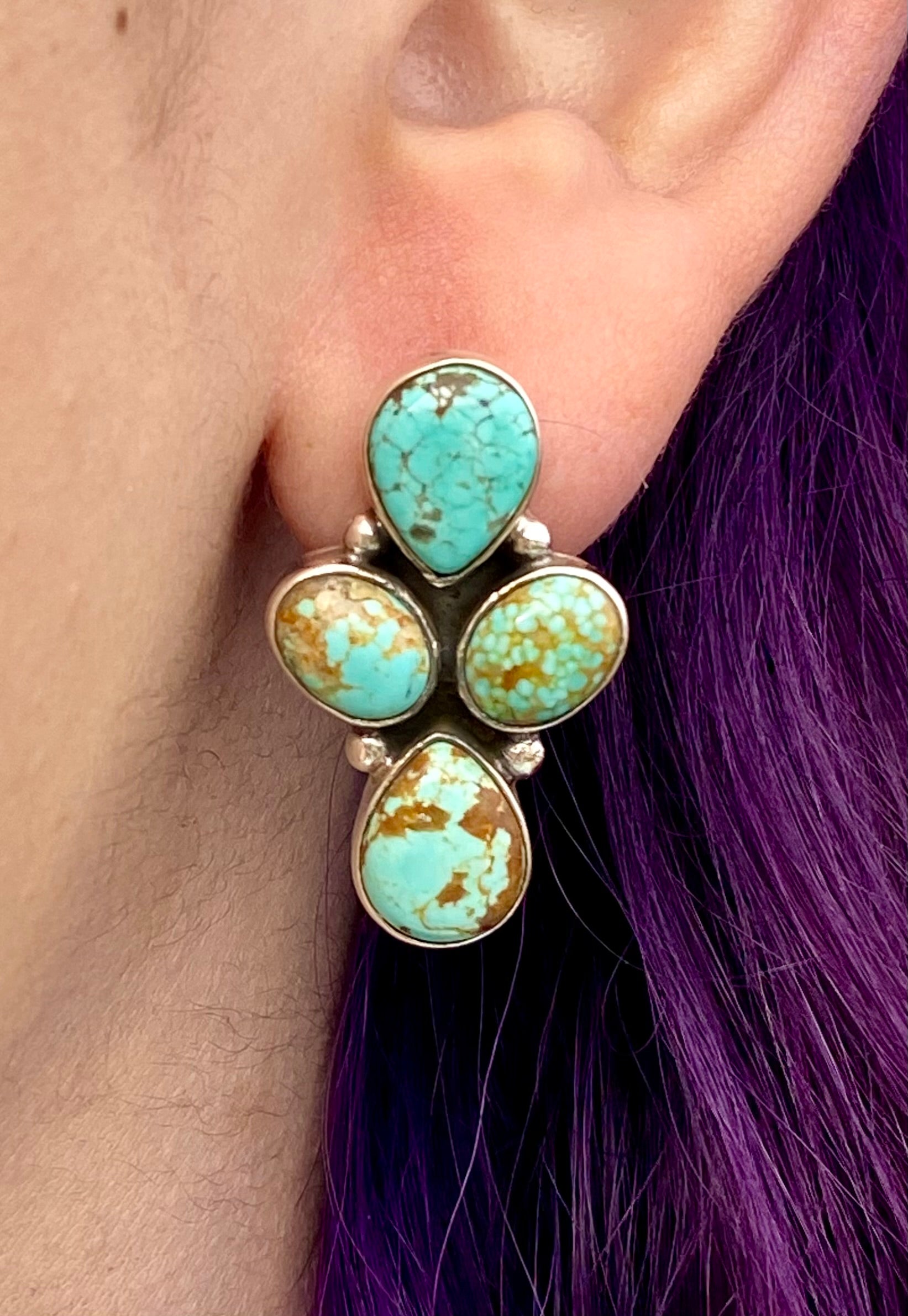 Southwest Handmade #8 Turquoise & Sterling Silver Post Earrings