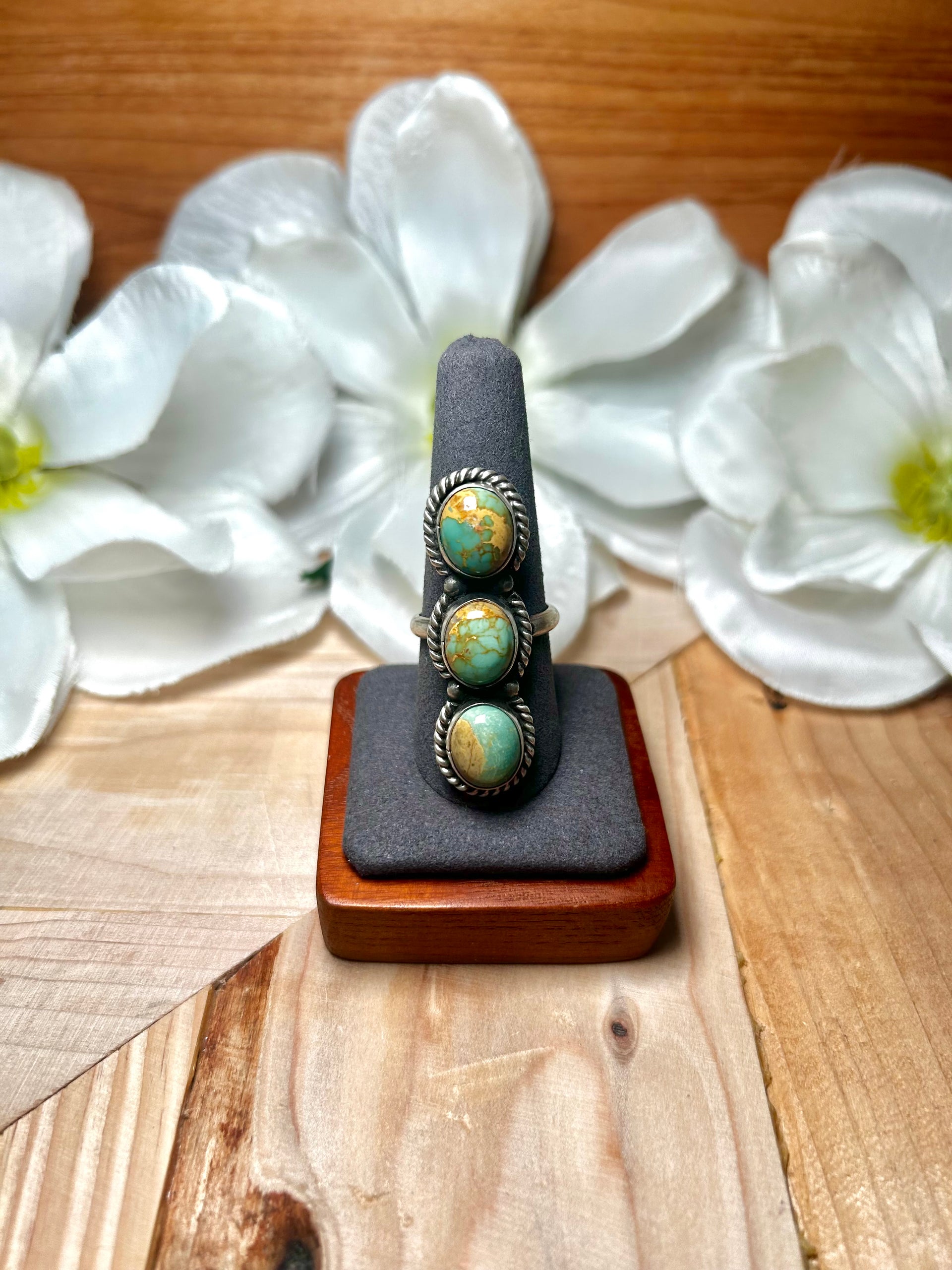 Navajo Made Kingman Turquoise & Sterling Silver Adjustable Ring