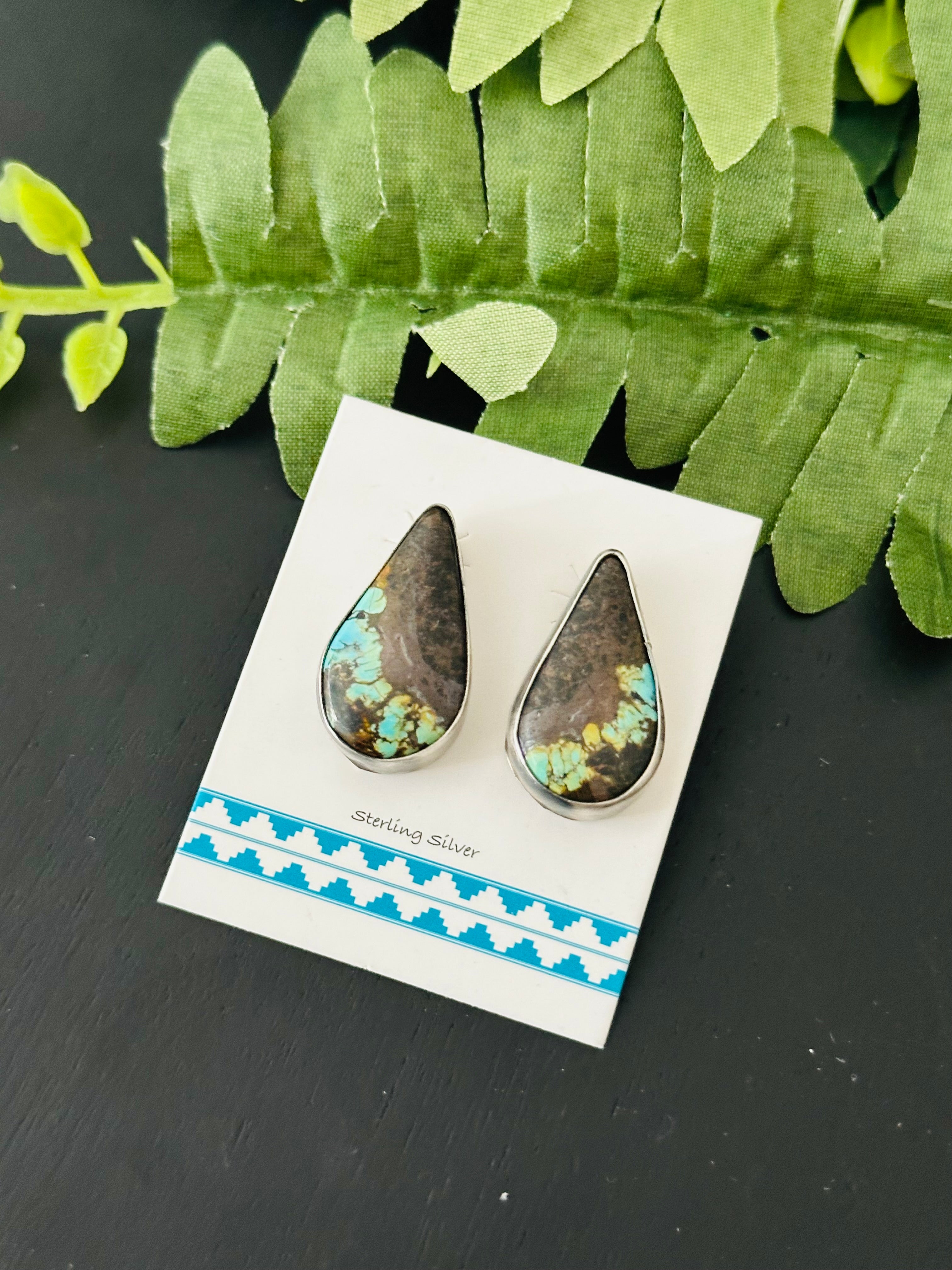 Pete Skeets Black Jack Turquoise & Sterling Silver Post Earrings