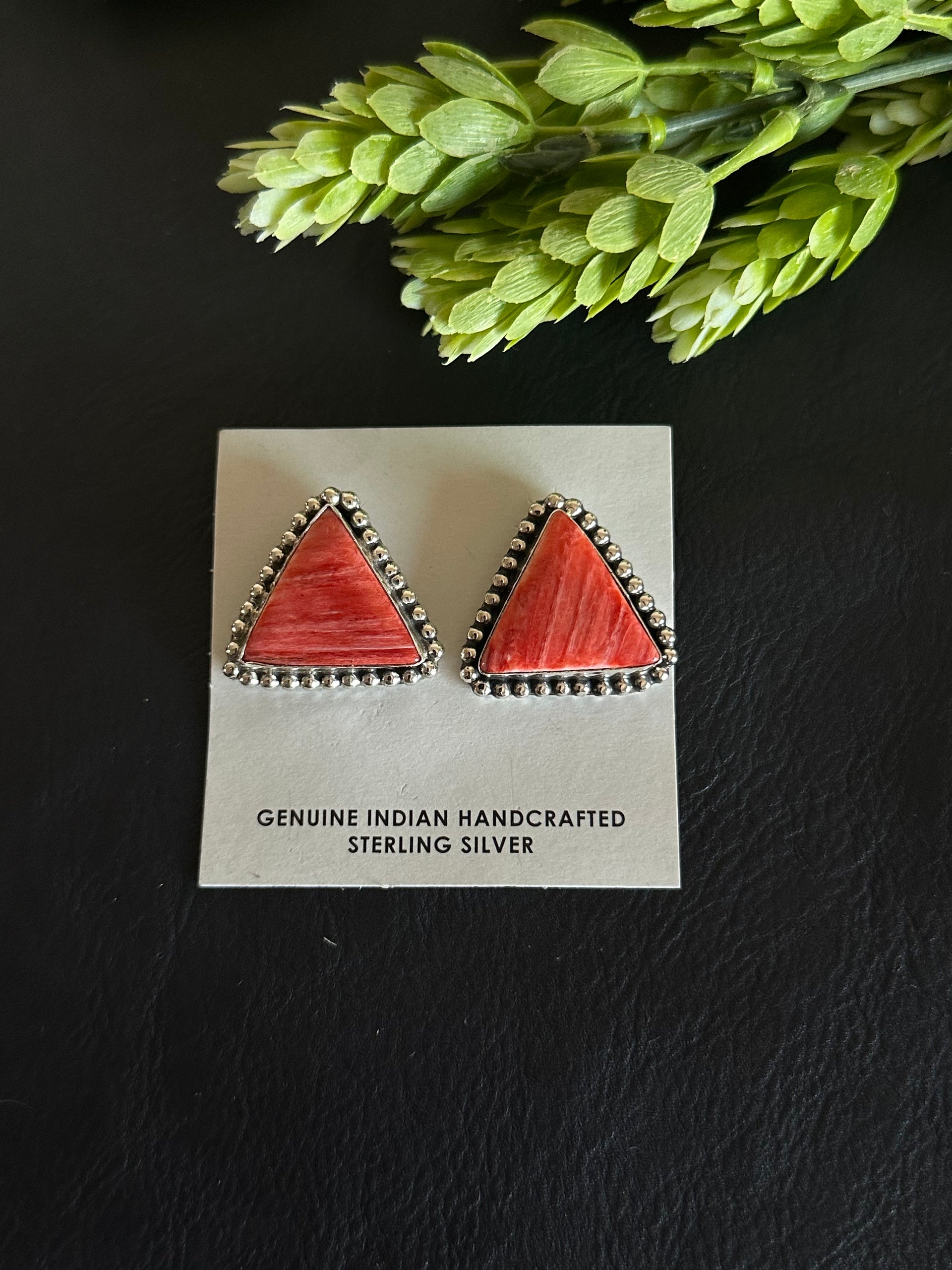 Navajo Made Red Spiny Oyster & Sterling Silver Post Earrings