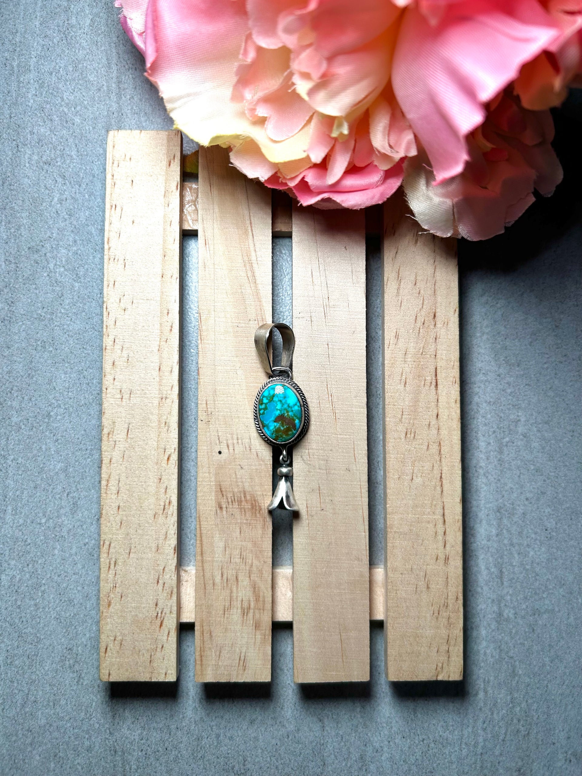 Navajo Made Kingman Turquoise & Sterling Silver Pendant