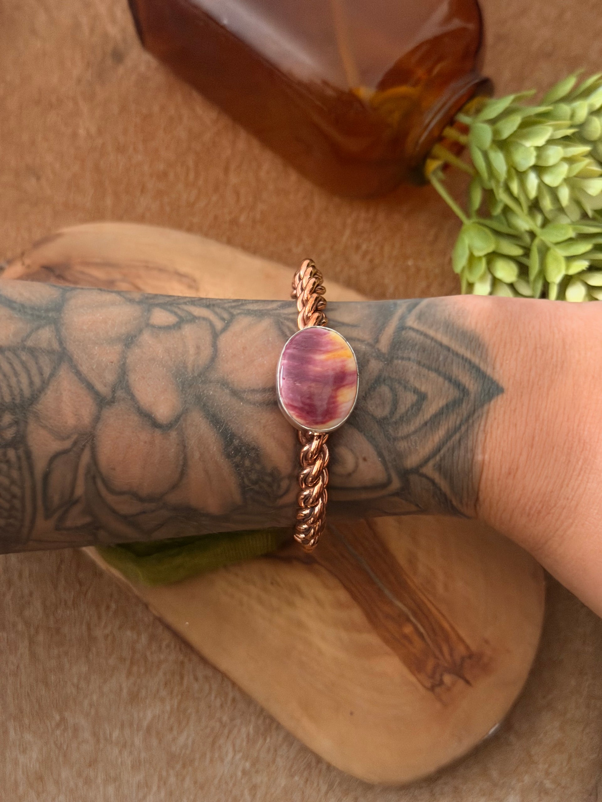 Navajo Made Purple Spiny Oyster & Copper Cuff Bracelet