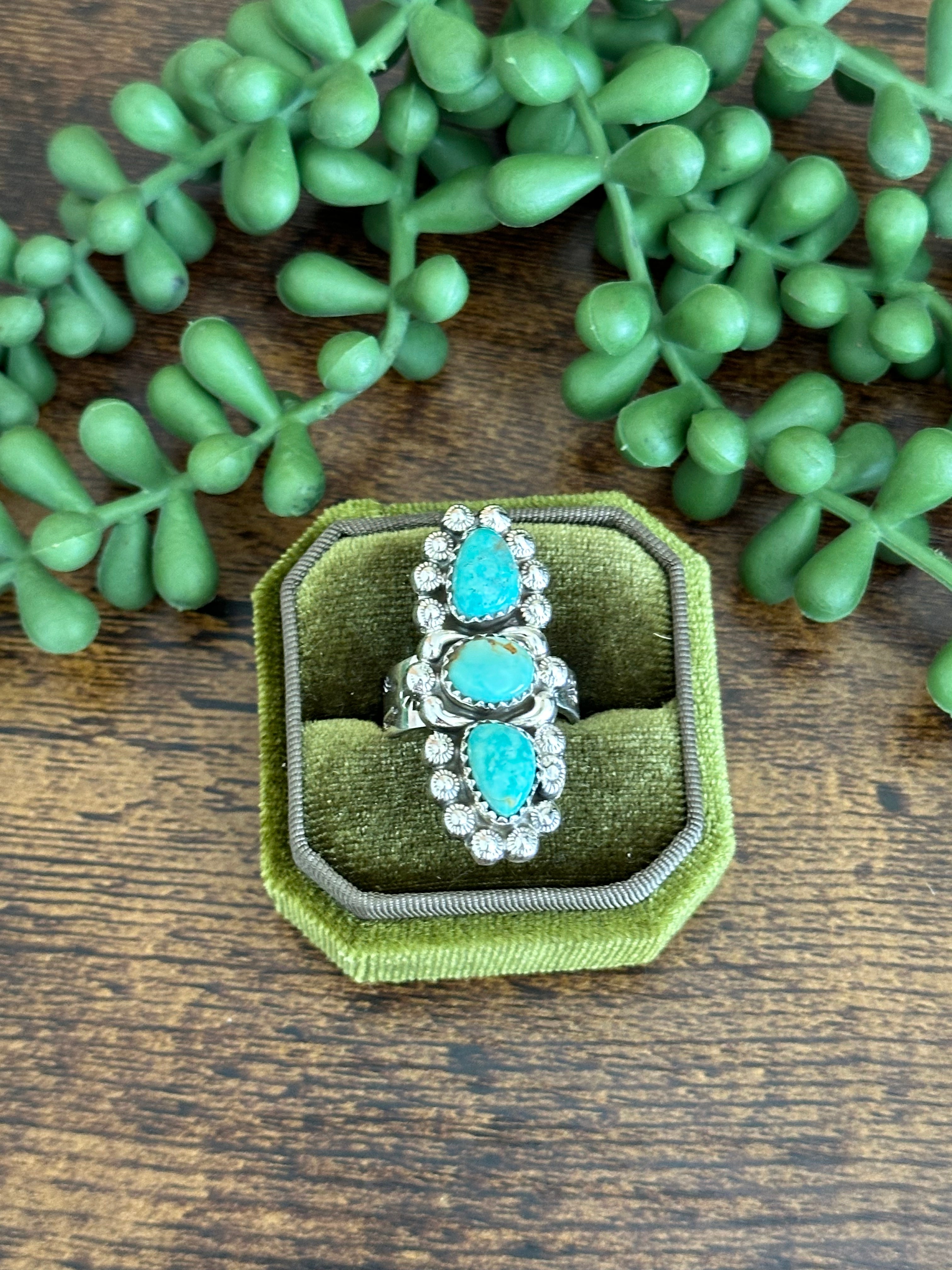 Southwest Handmade Kingman Turquoise & Sterling Silver Adjustable Ring