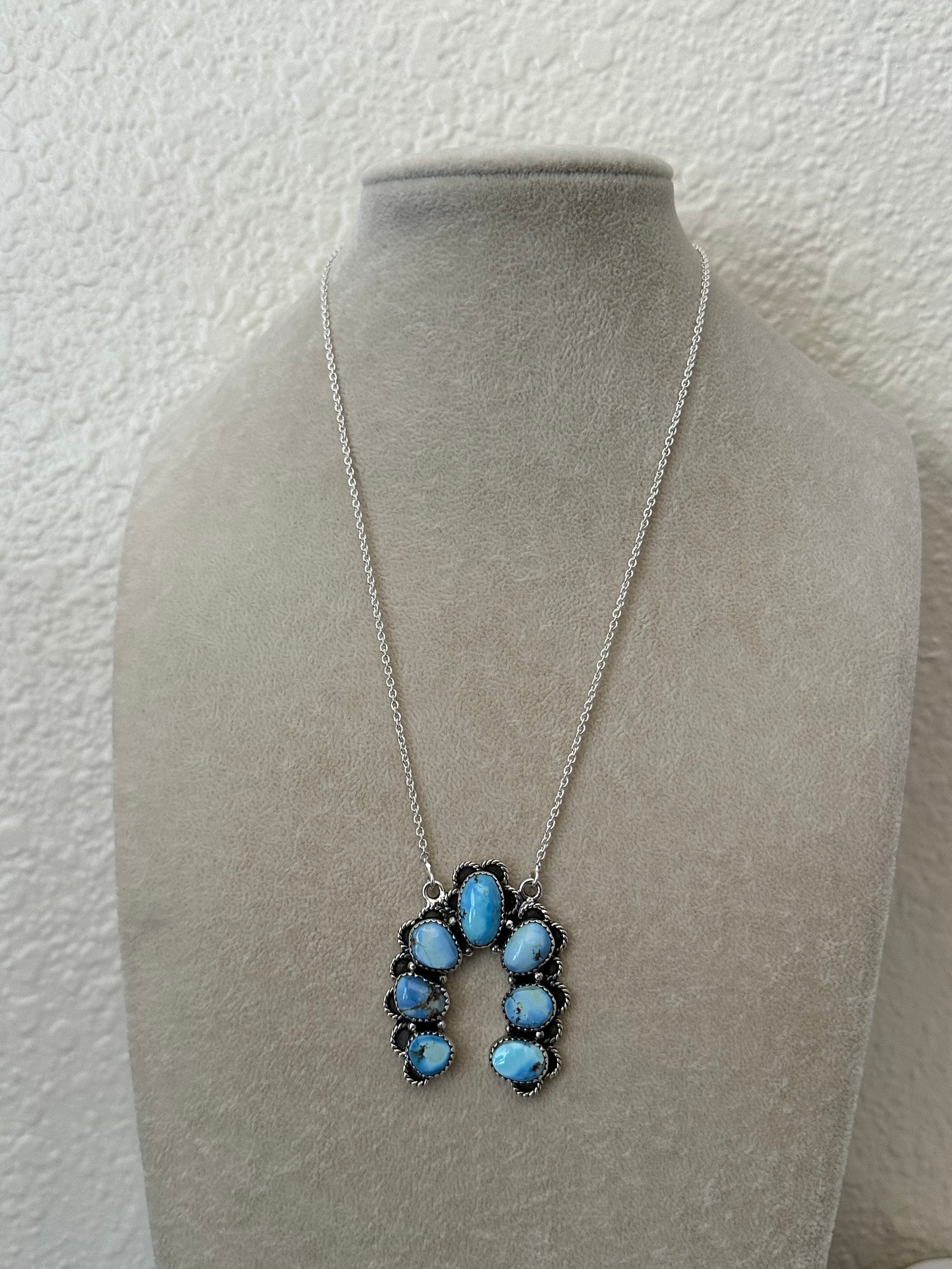 Southwest Handmade Golden Hills Turquoise & Sterling Silver Cluster Naja Necklace