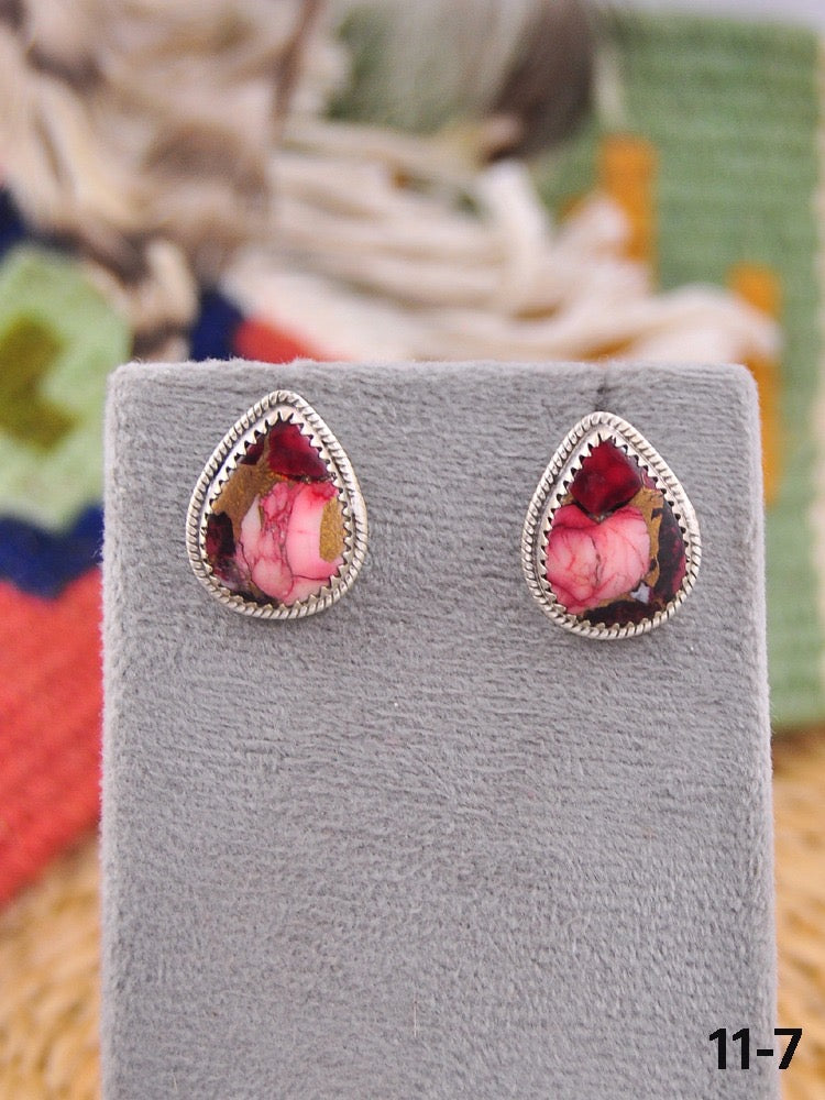 Southwest Made Rose Dahlia & Sterling Silver Post Earrings