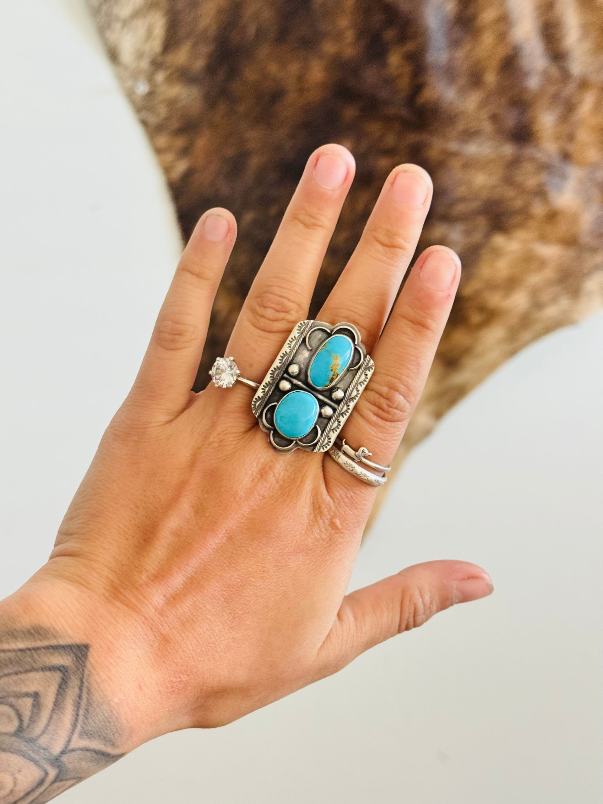 Danny Henio Kingman Turquoise & Sterling Silver Ring Size 10.25