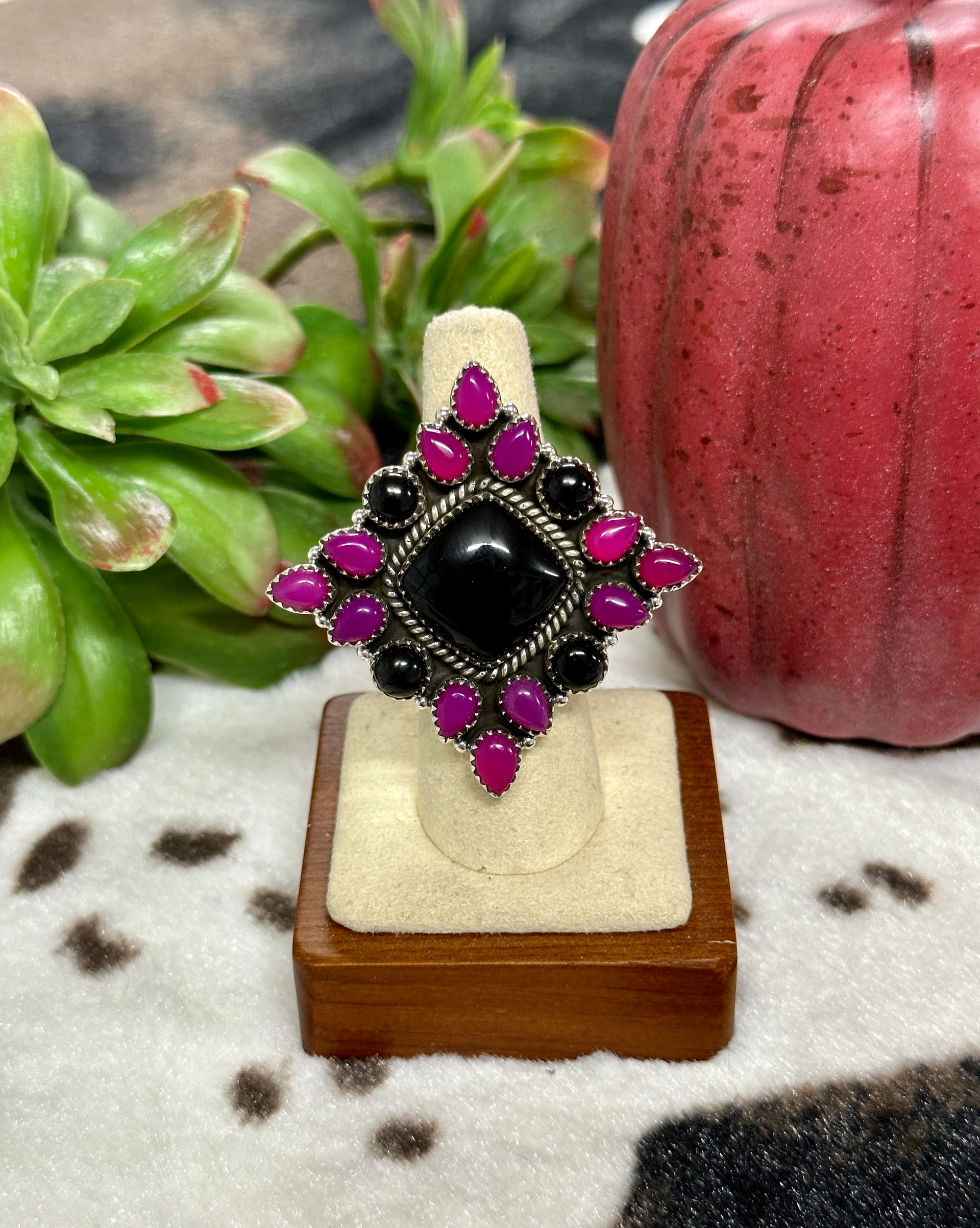 Southwest Handmade Multi Stone & Sterling Silver Cluster Adjustable Ring