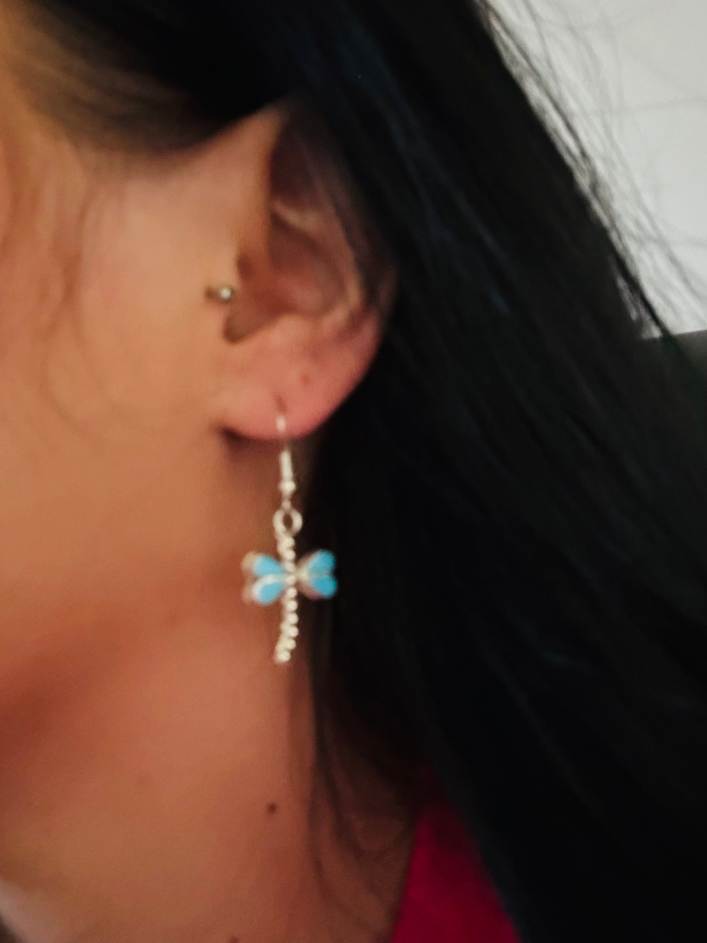 Navajo Made Opal (Man Made) & Sterling Silver Dangle Earrings