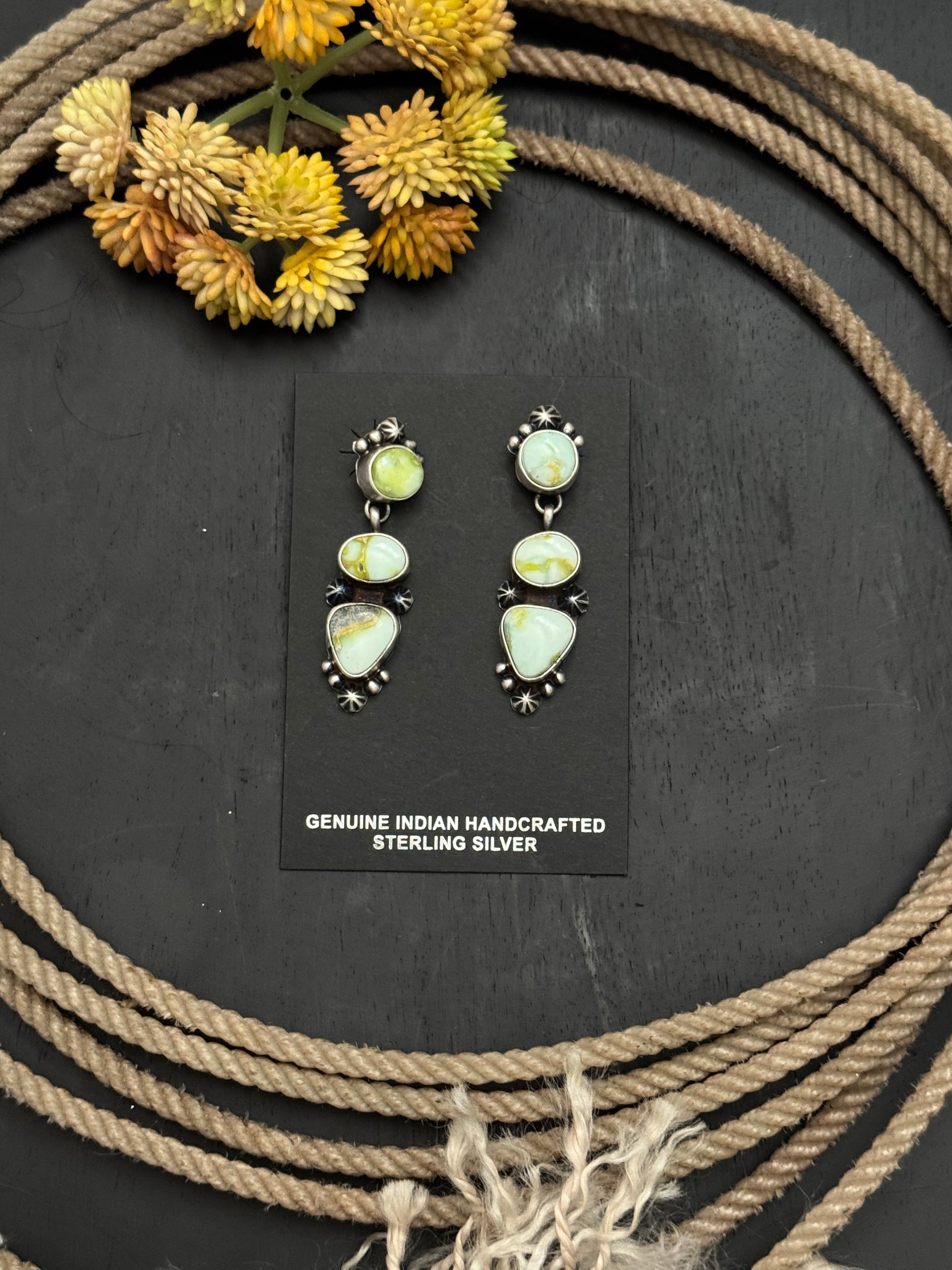 Lorenzo Juan Palomino Variscite & Sterling Silver Post Dangle Earrings