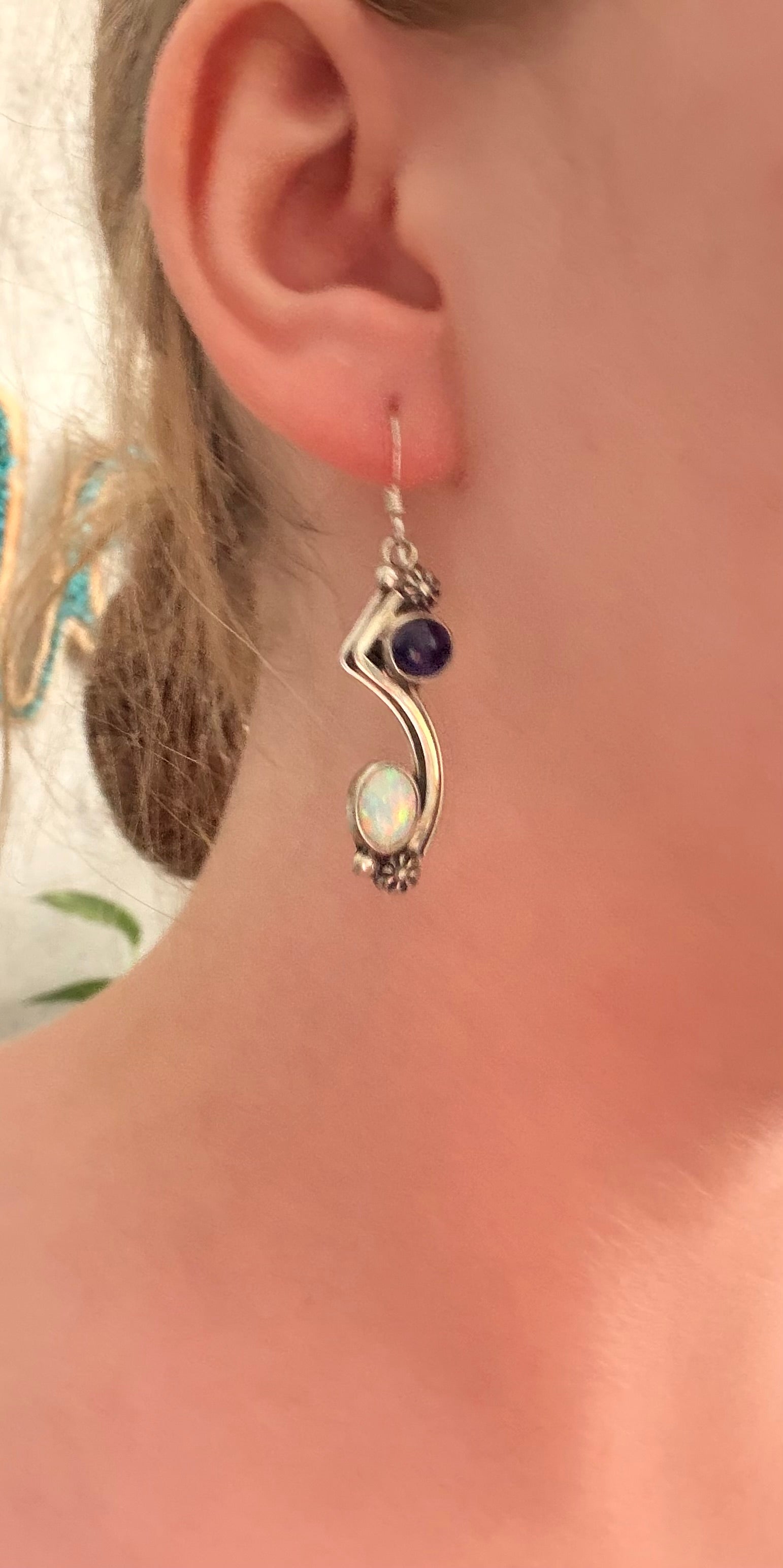 Navajo Made Multi Stone & Sterling Silver Dangle Earrings