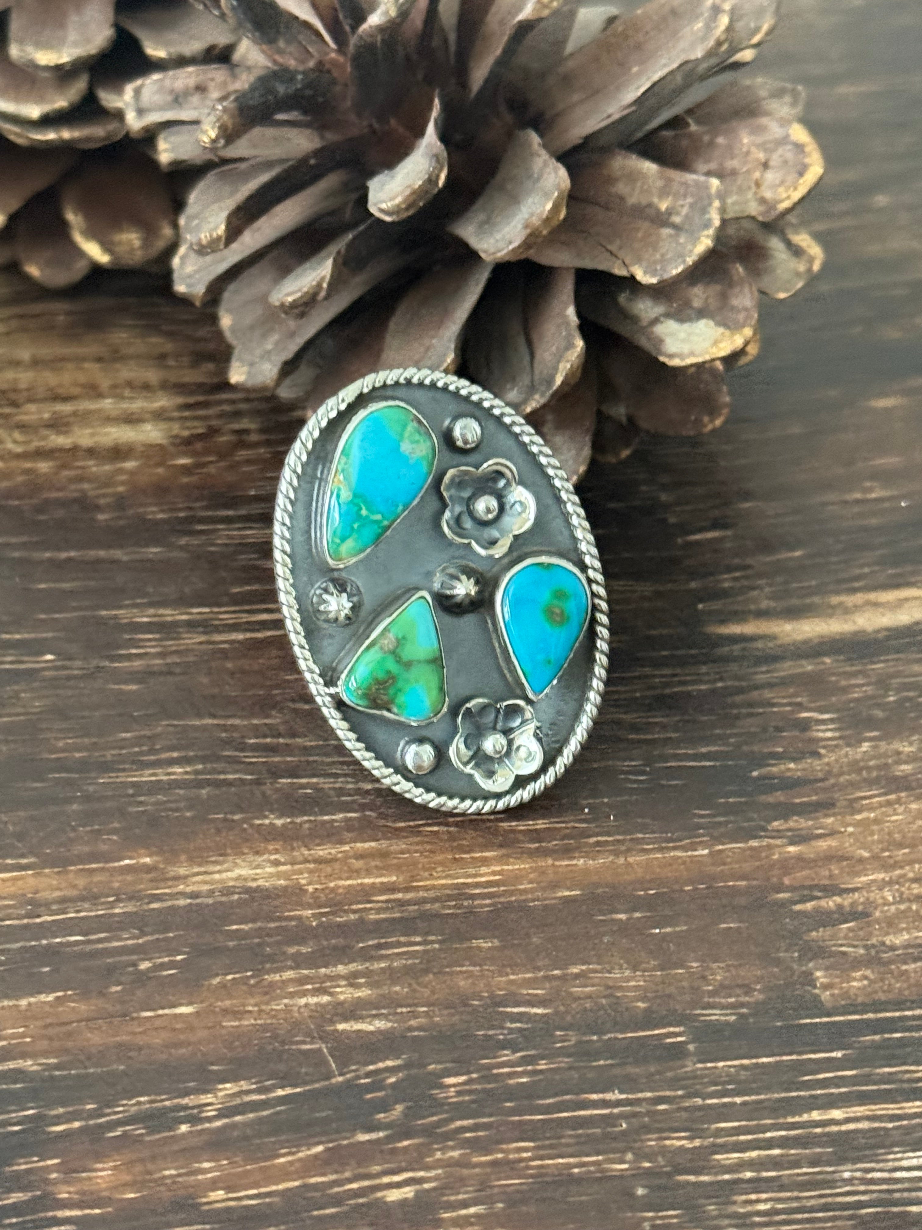 Southwest Handmade Sonoran Mountain Turquoise & Sterling Silver Adjustable Ring