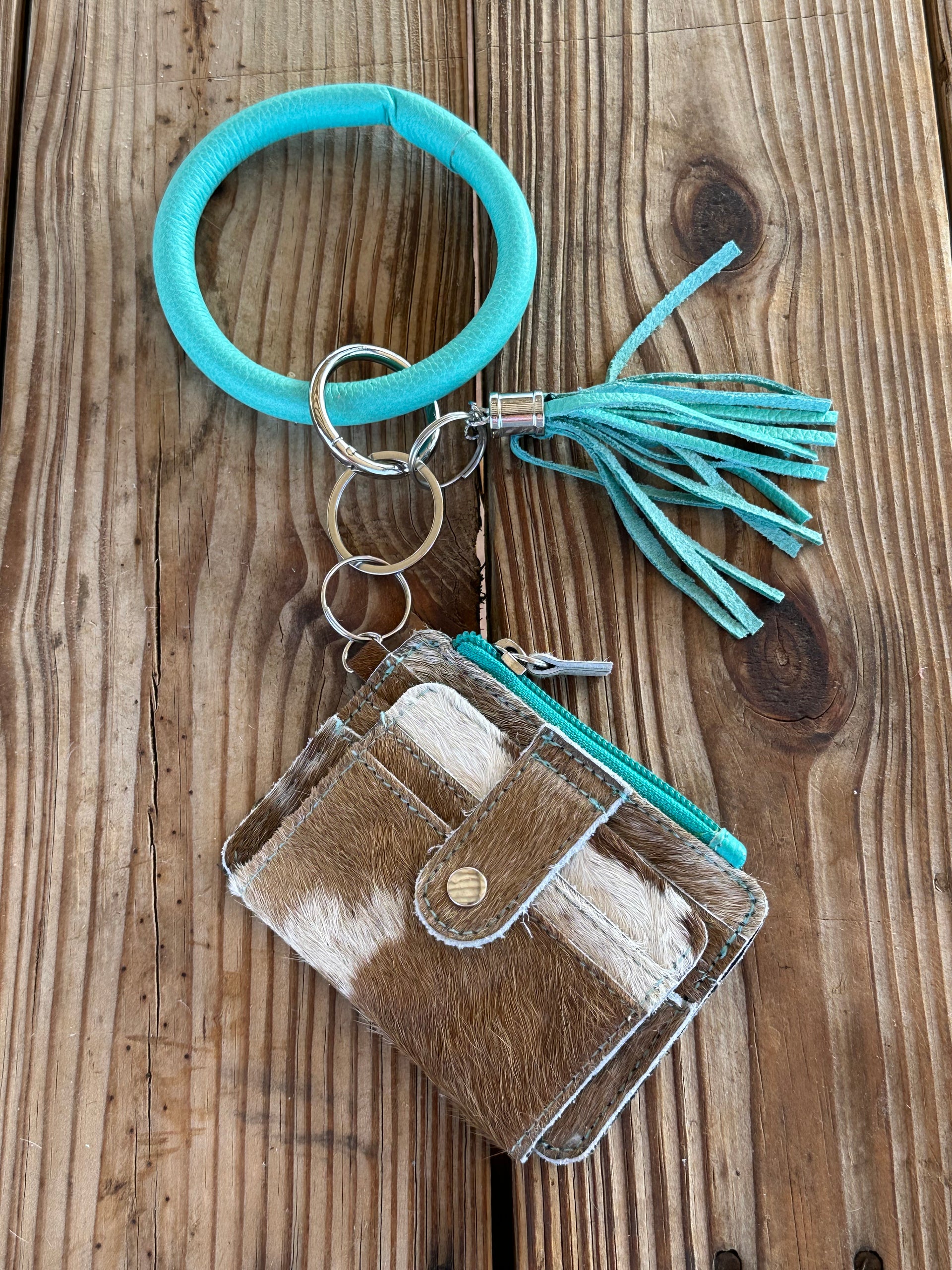 Genuine Leather & Cowhide Wristlet Card Holder