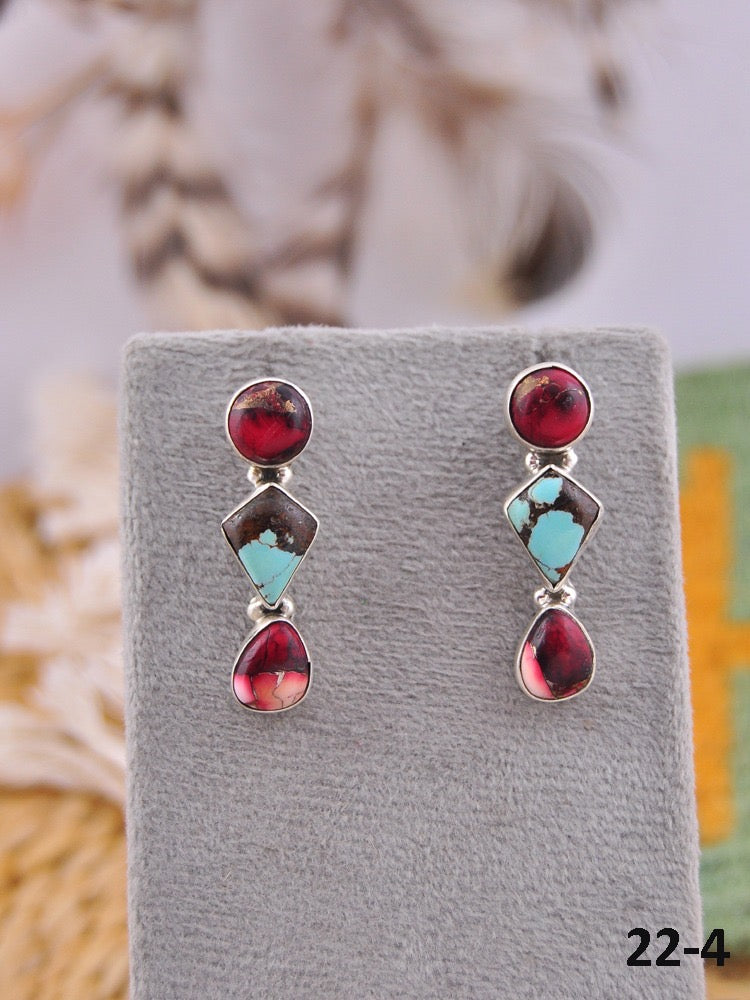 Southwest Made Multi Stone & Sterling Silver Post Earrings