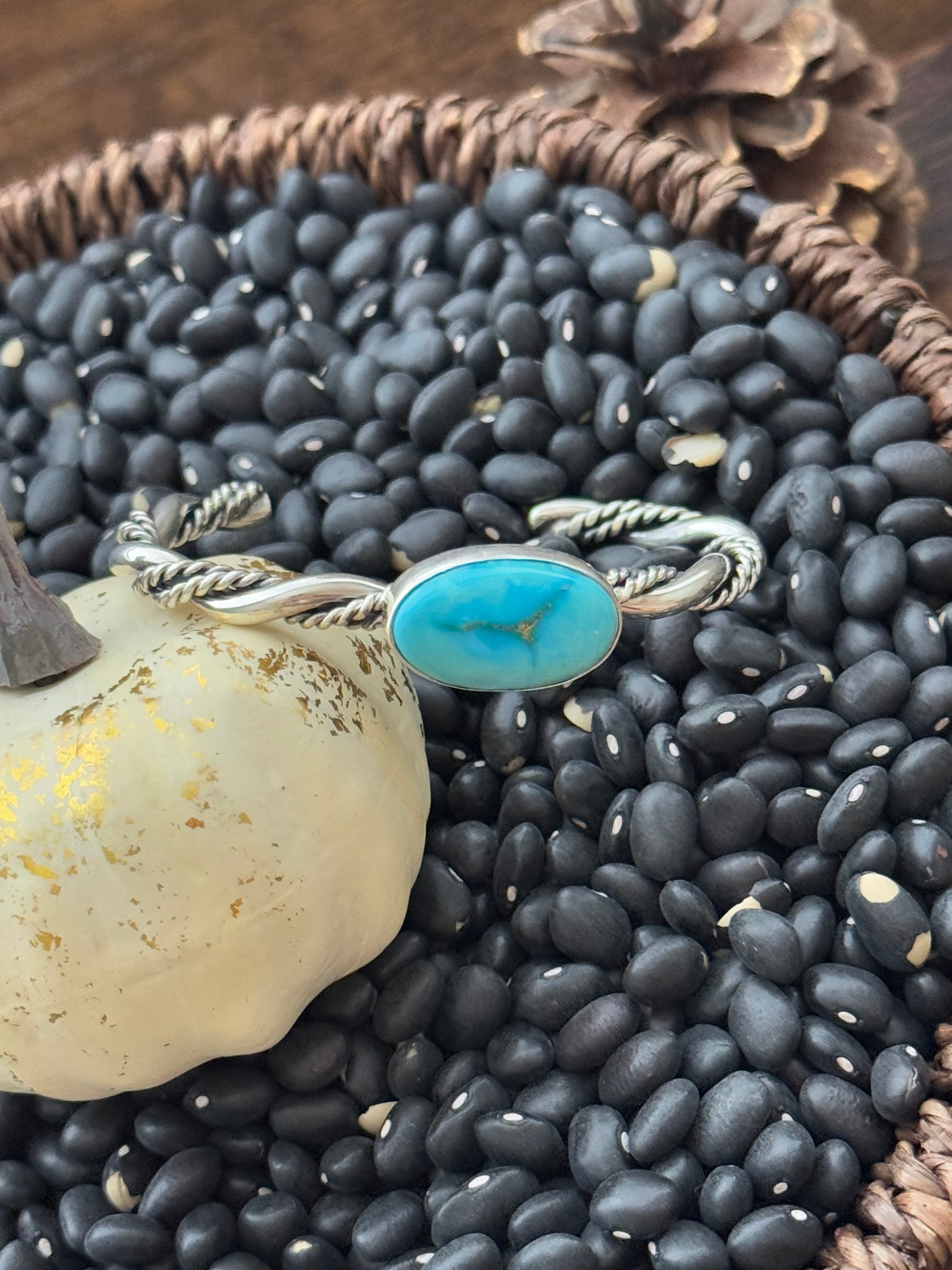 Navajo Made Sonoran Mountain Turquoise & Sterling Silver Cuff Bracelet