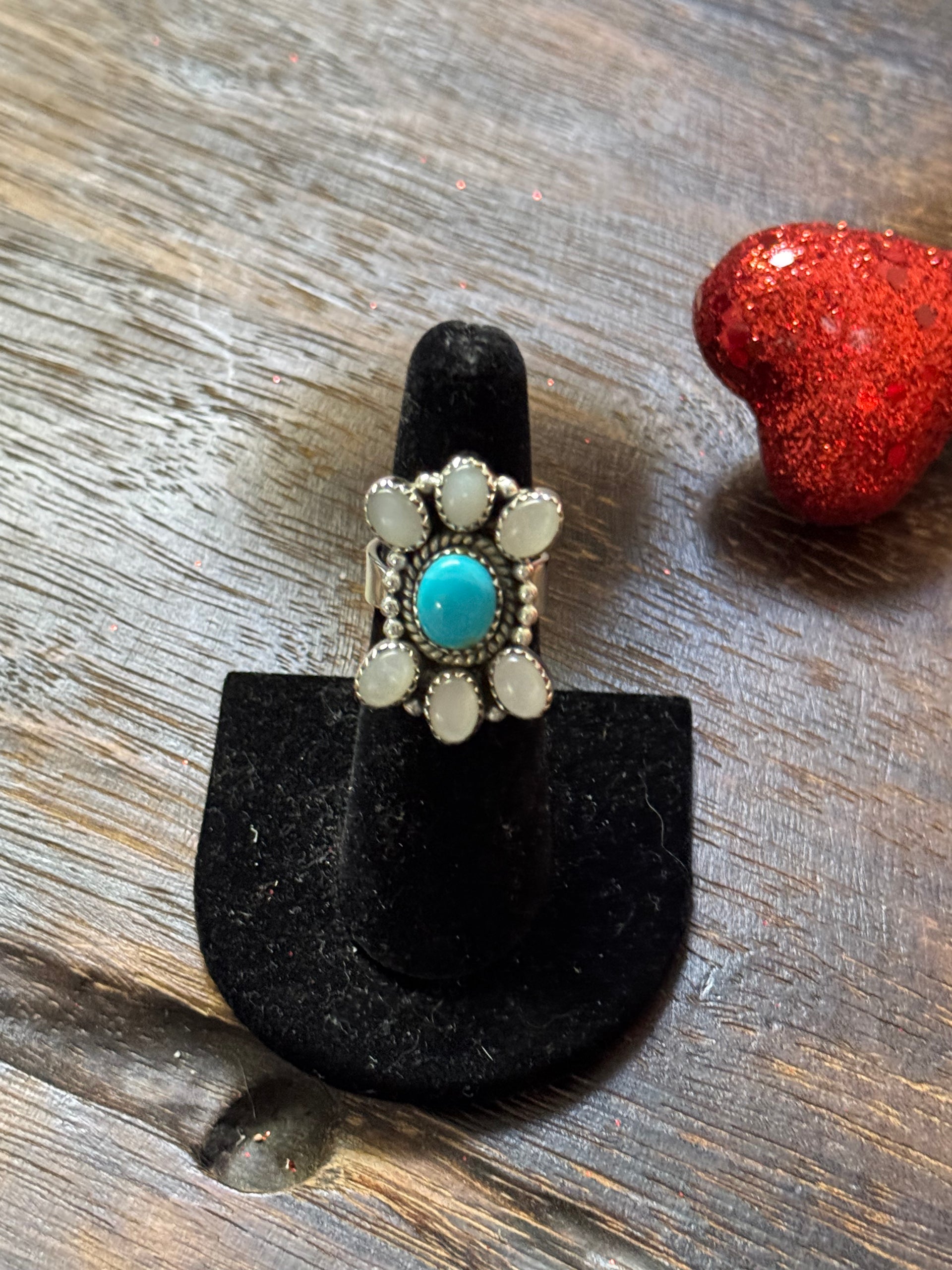 Southwest Handmade Multi Stone & Sterling Silver Adjustable Cluster Ring