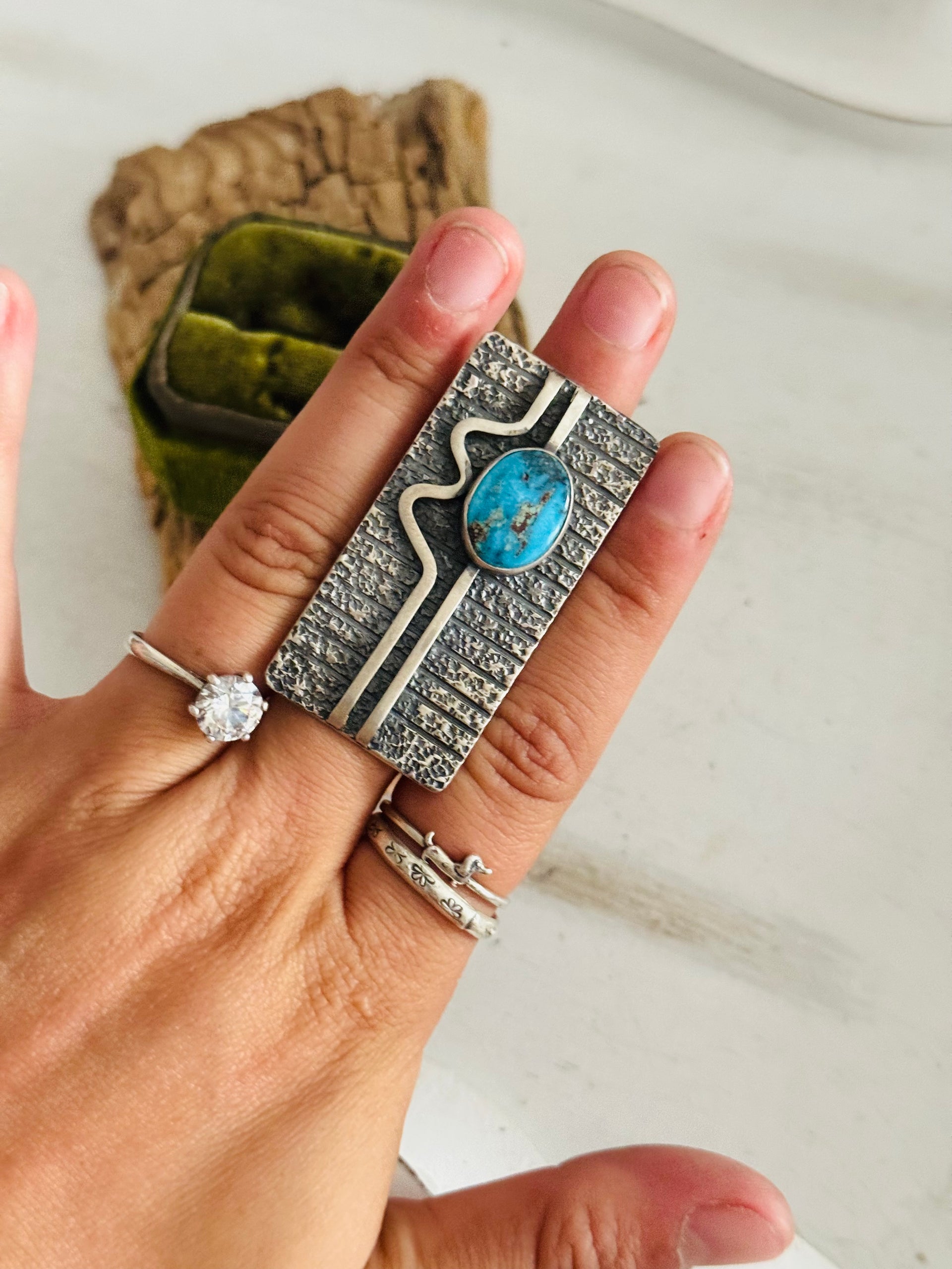 David Benally Blue Ridge Turquoise & Sterling Silver Ring Size 10