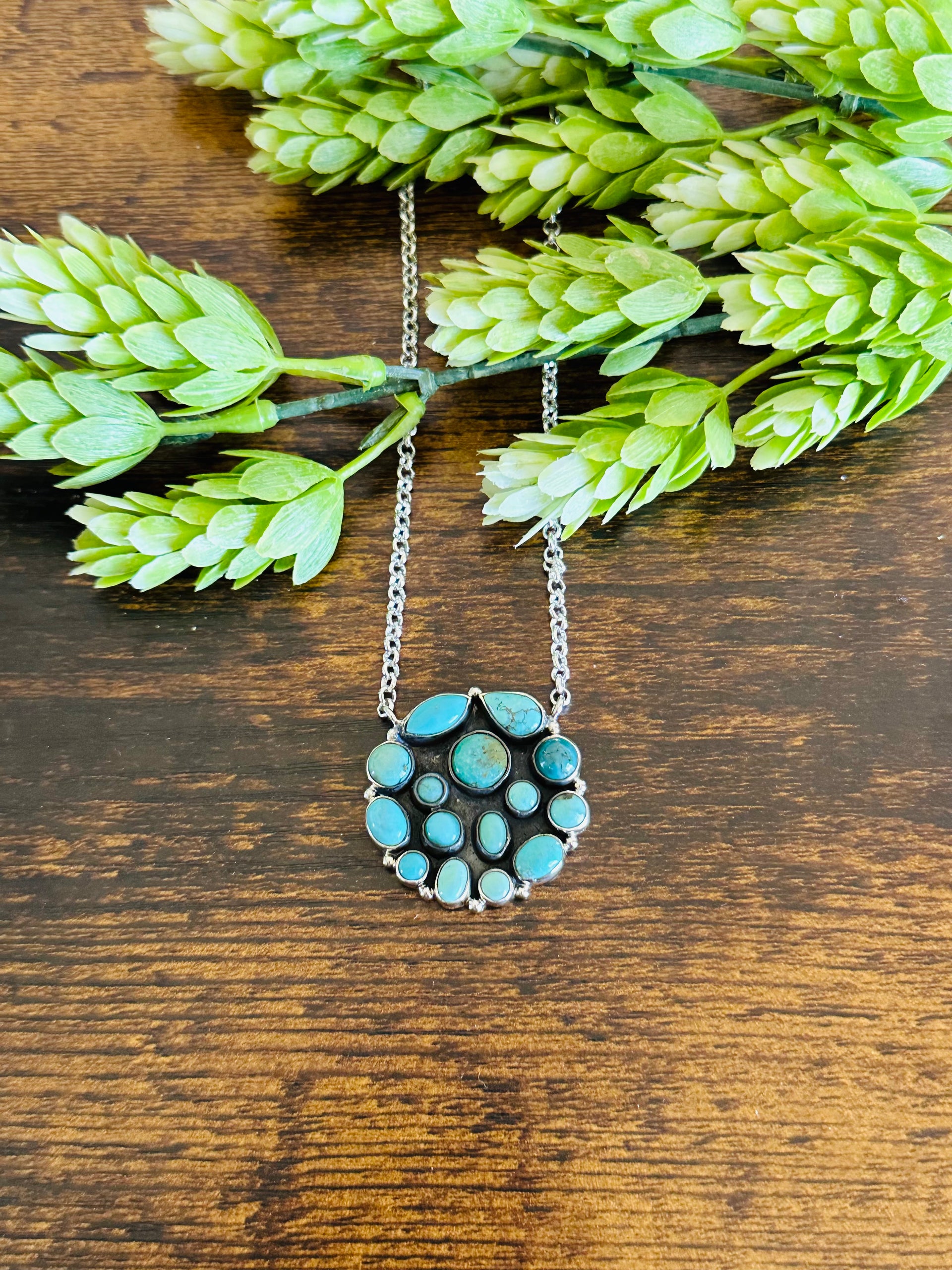 TTD “The Betty” Kingman Turquoise & Sterling Silver Cluster Necklace