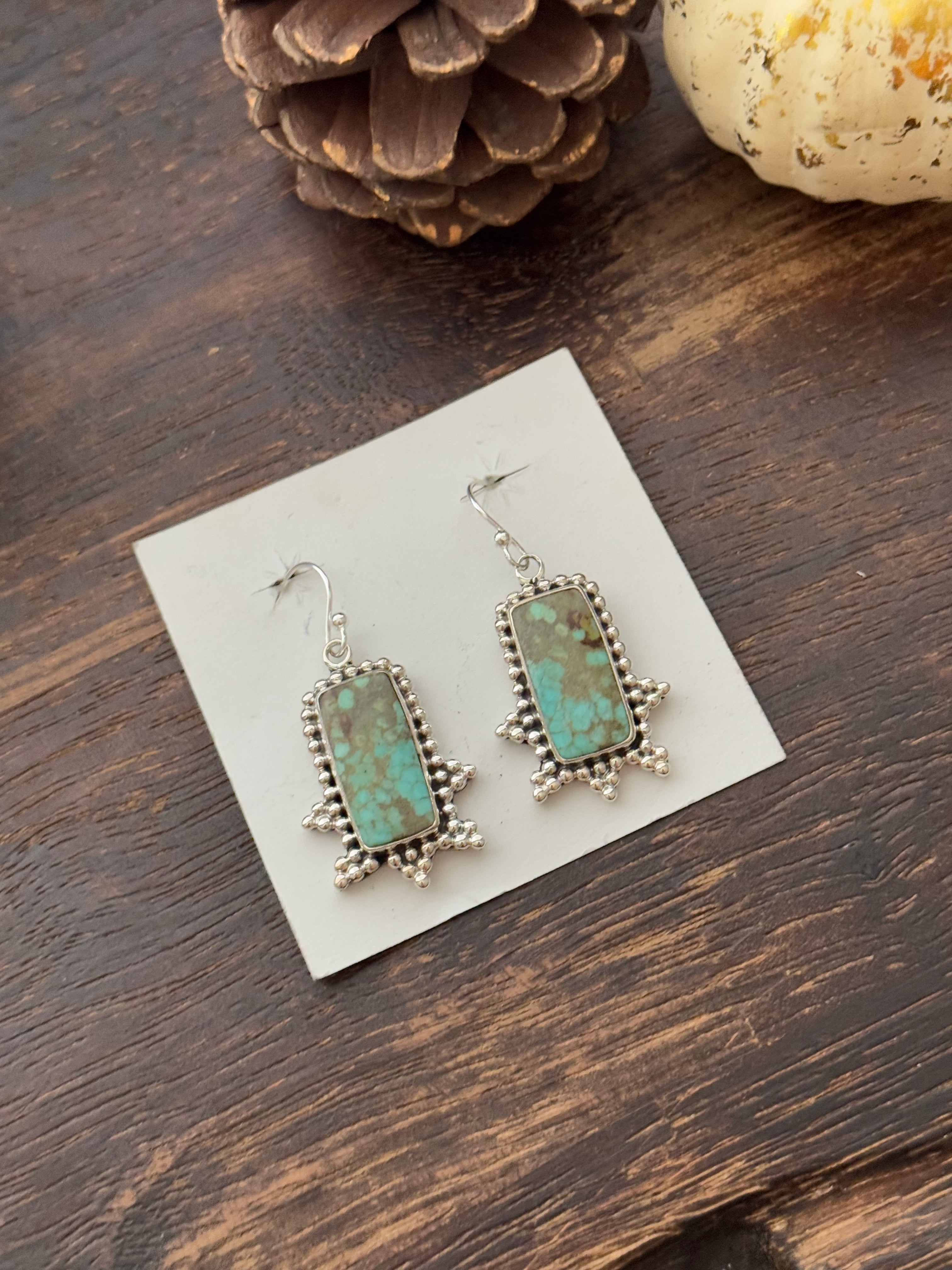 Southwest Handmade #8 Turquoise & Sterling Silver Dangle Earrings