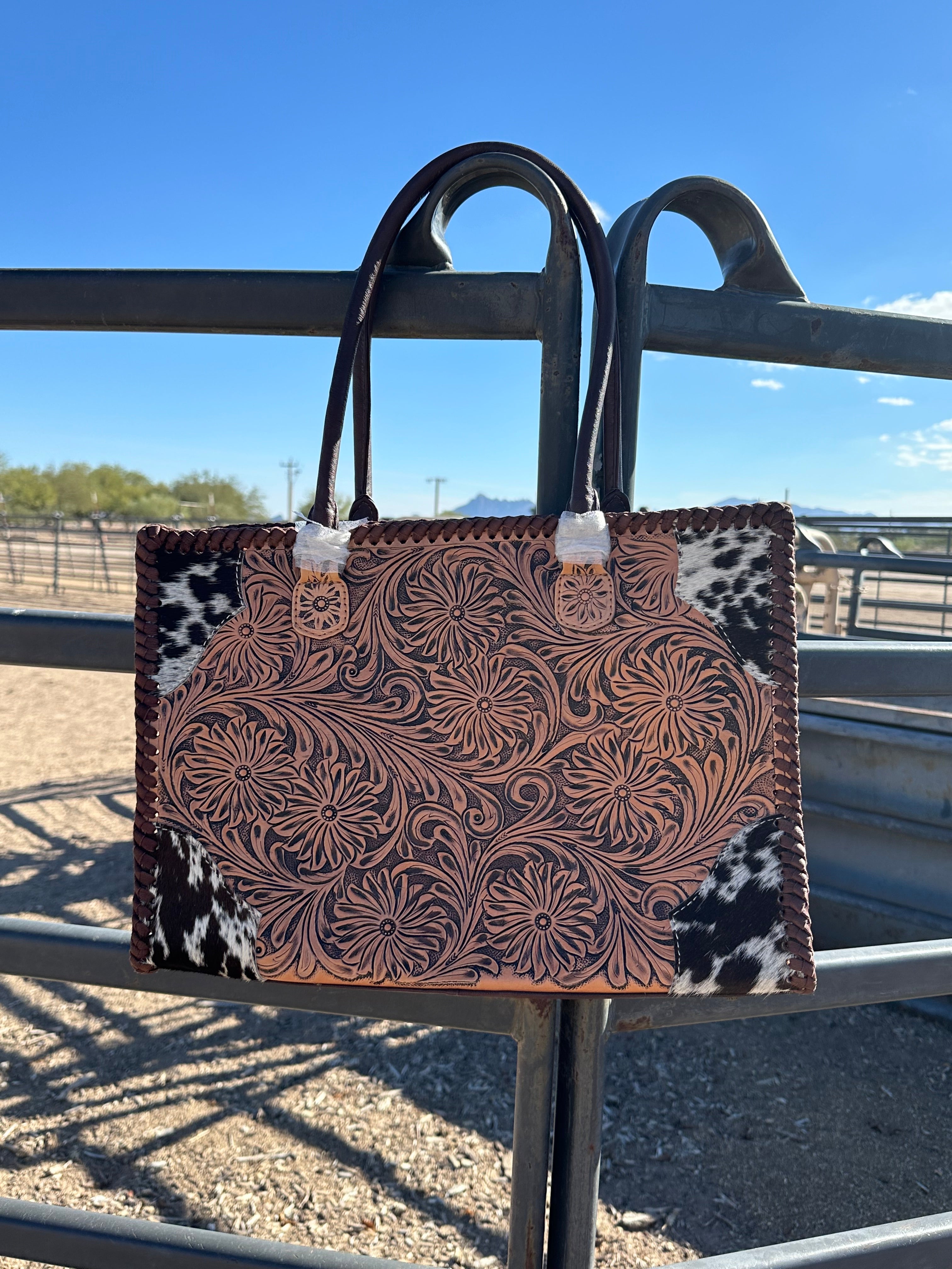 Genuine Tooled Leather & Cowhide Purse