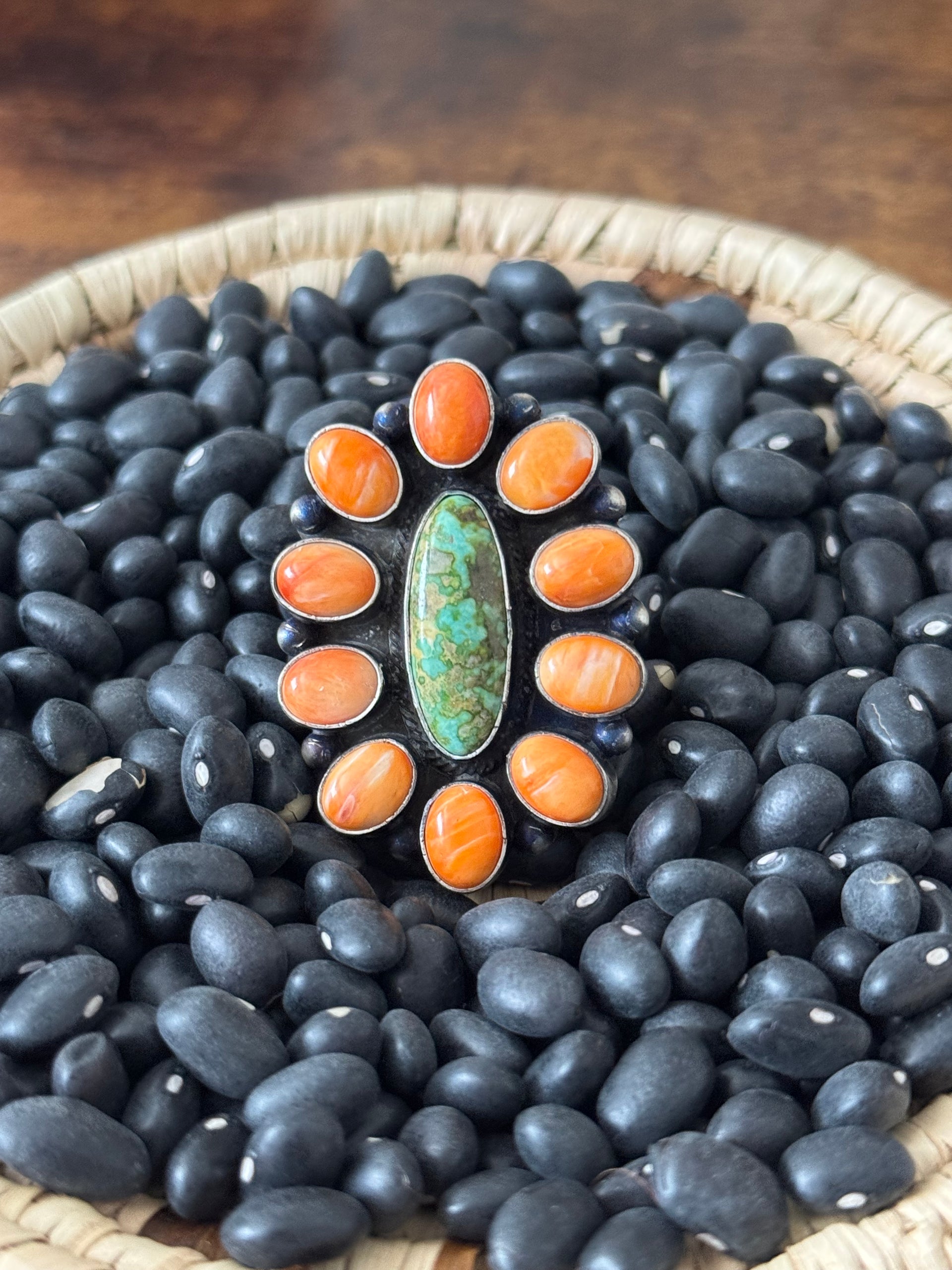 Navajo Made Multi Stone & Sterling Silver Ring Size 7.75