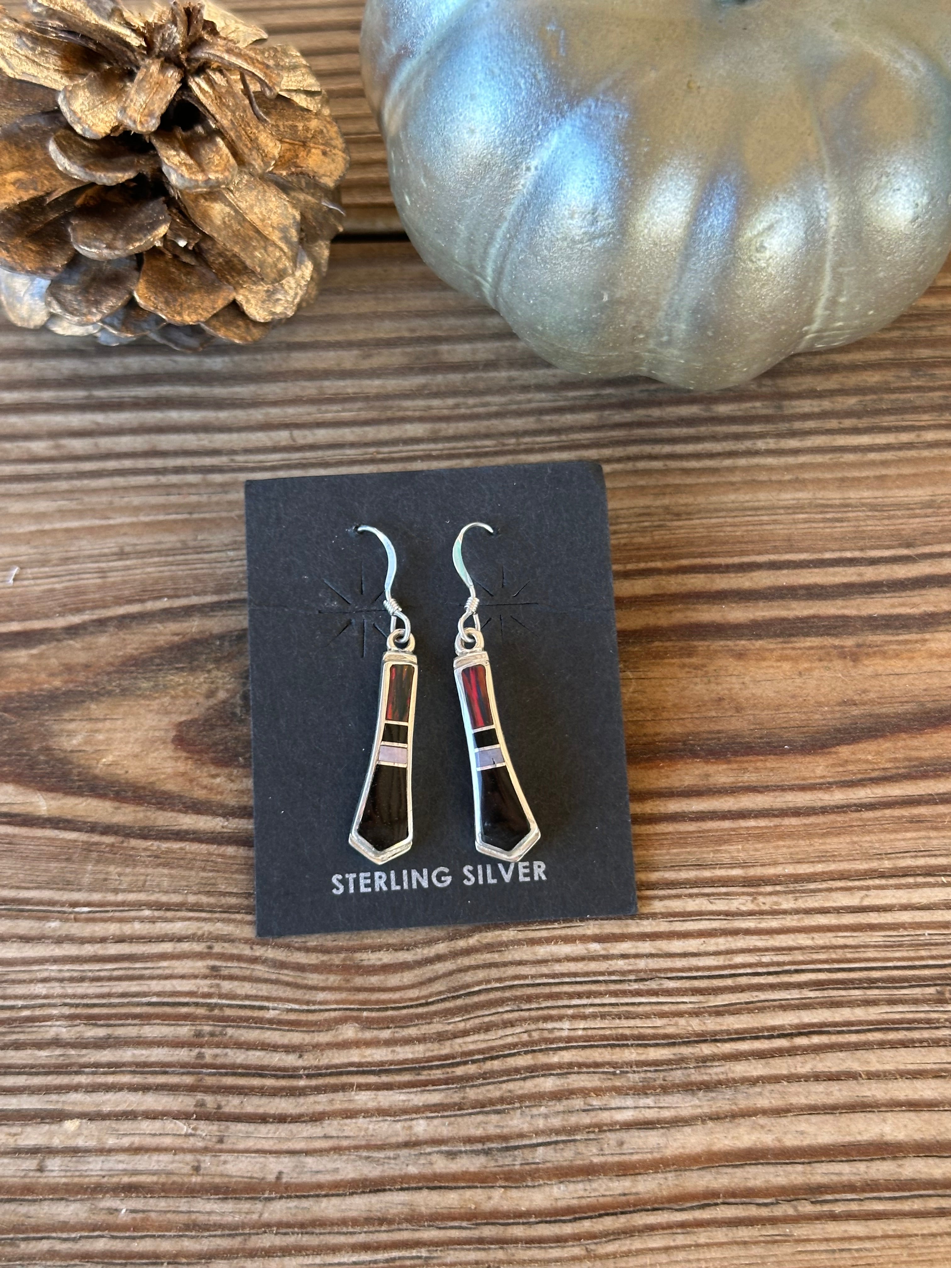 Navajo Made Multi Stone & Sterling Silver Earrings