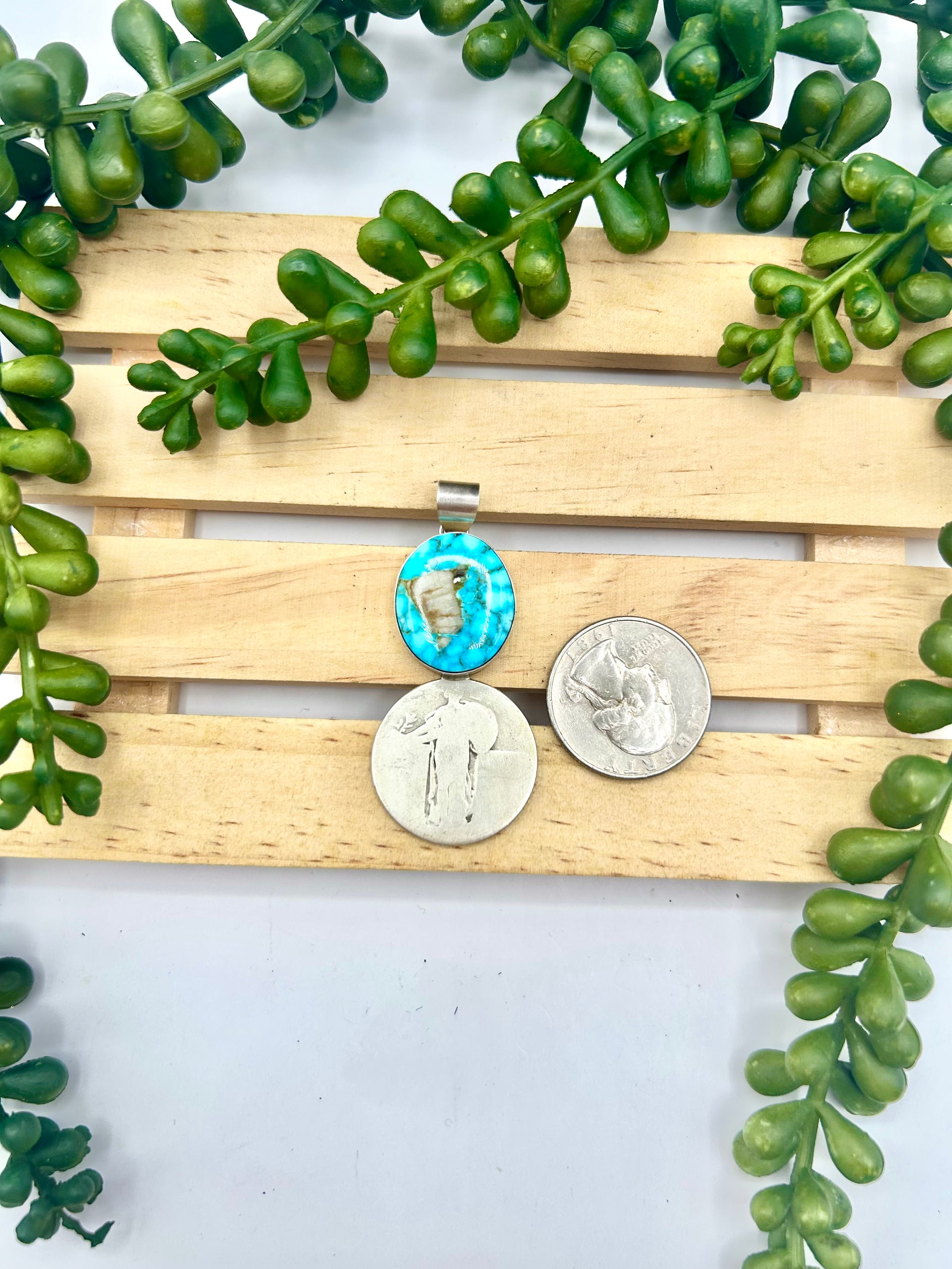 Navajo Made Kingman Turquoise & Sterling Silver Pendant