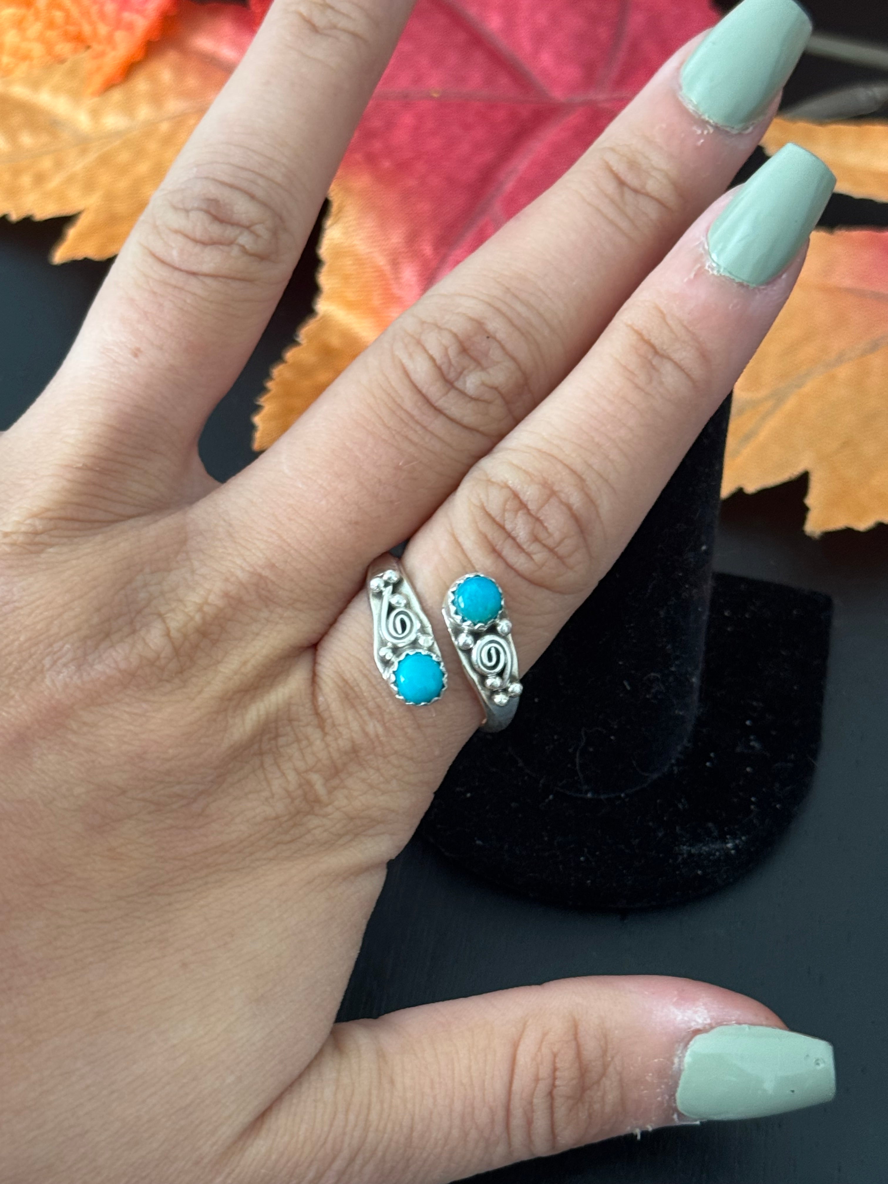 Navajo Made Kingman Turquoise & Sterling Silver Adjustable Ring