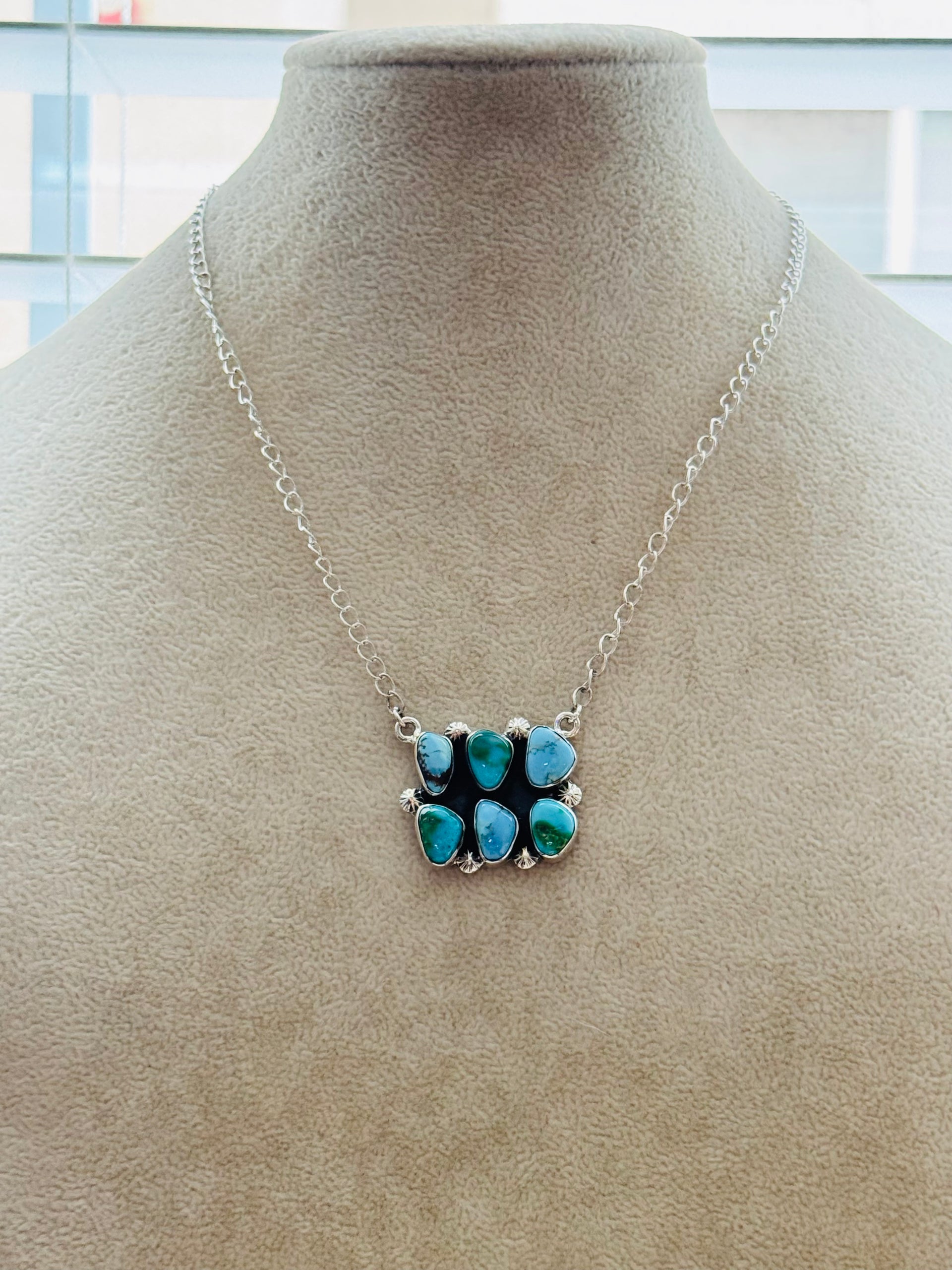 Southwest Handmade Multi Stone & Sterling Silver Cluster Necklace